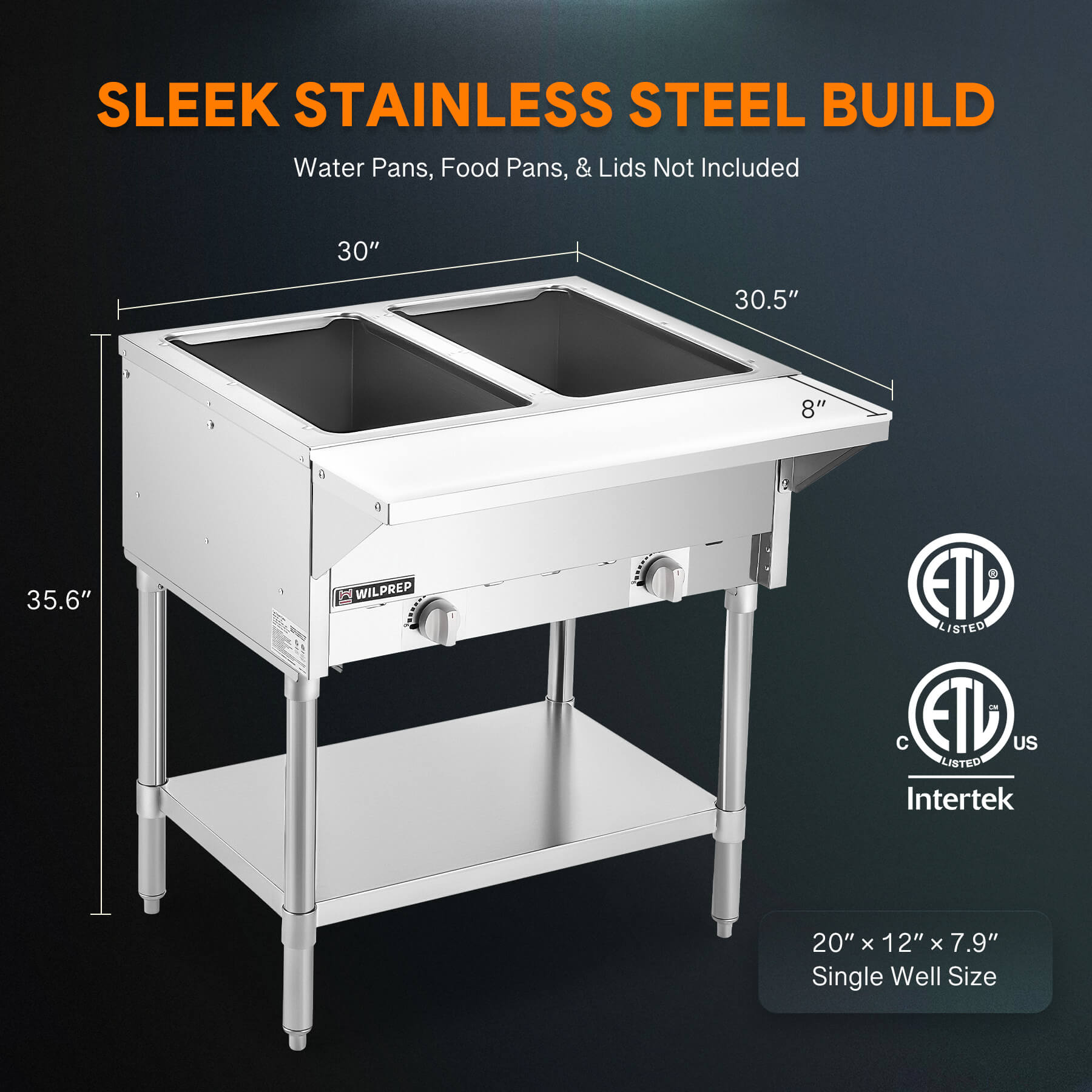 2 Well Gas Steam Table with Storage Shelf 7000BTU
