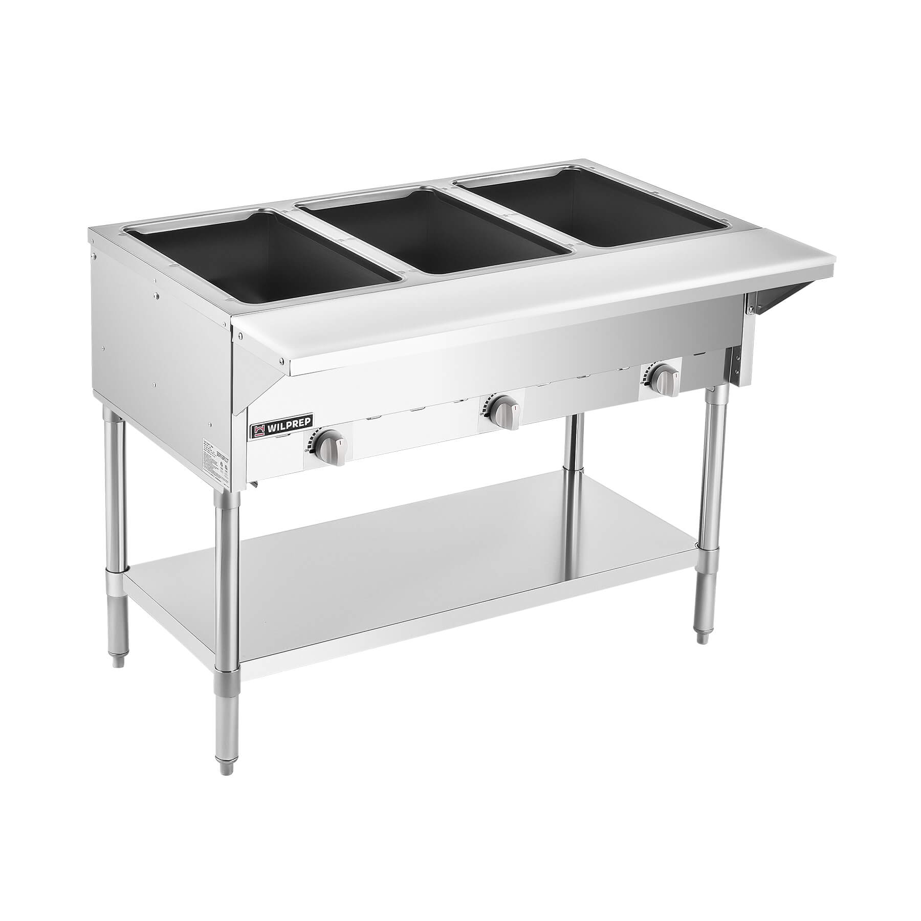 3 Well Gas Steam Table with Storage Shelf 10,500BTU