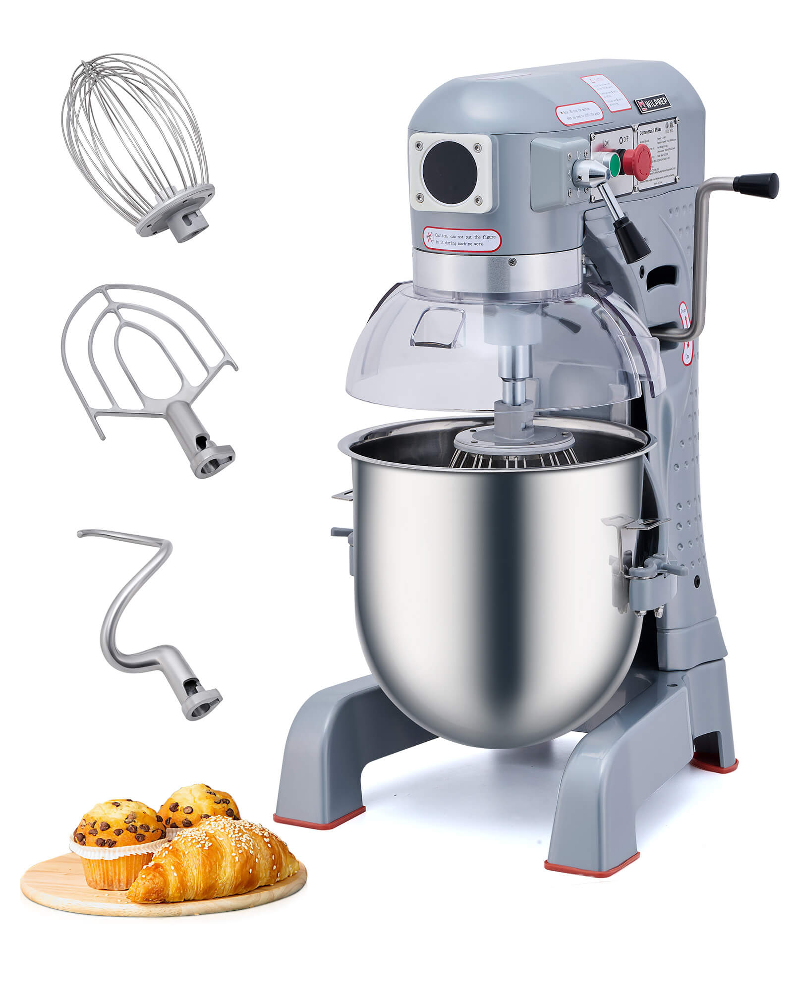 30 qt Commercial Mixer, 1100W 3 Speed with Dough Hook Beater Whisk