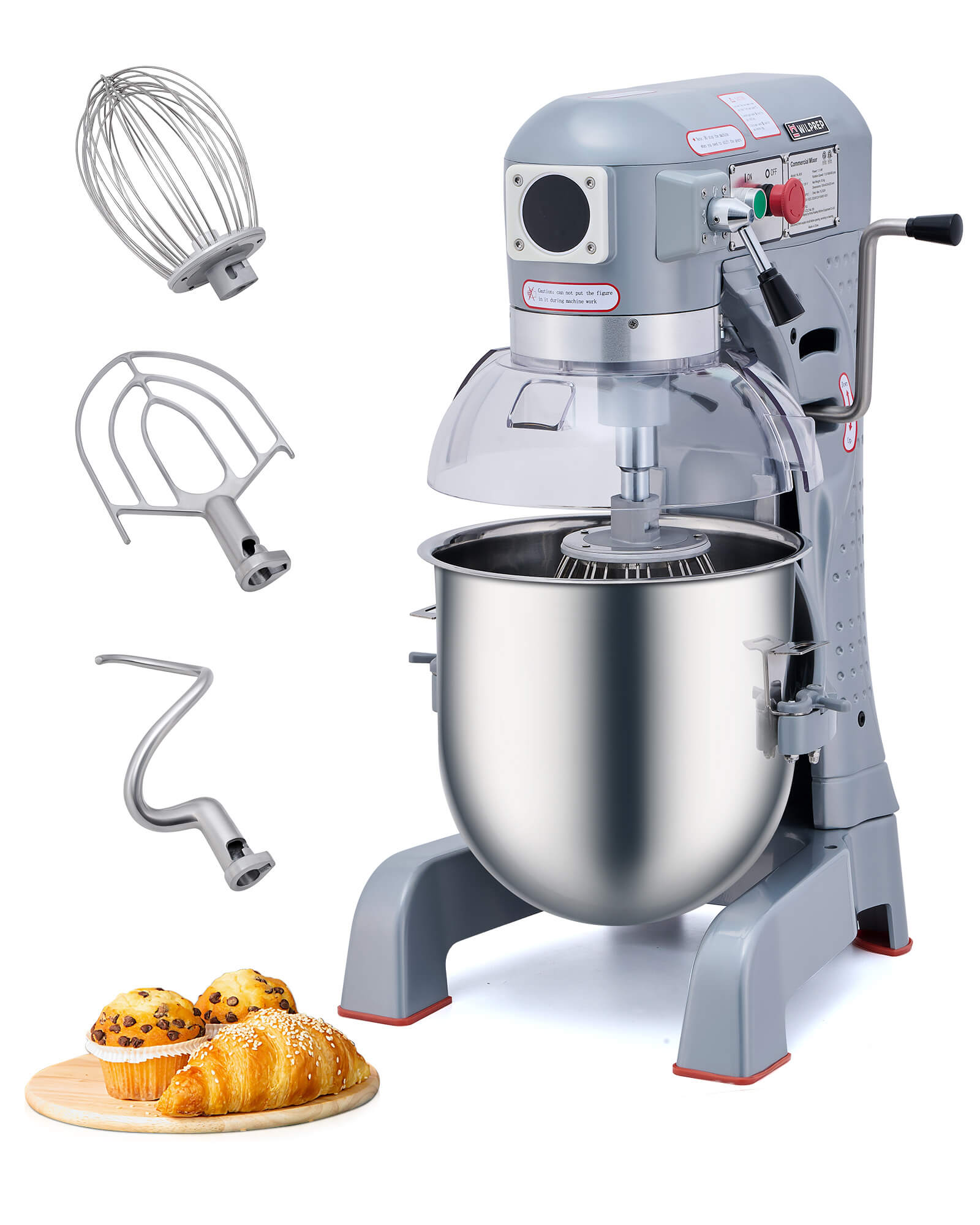 30 qt Commercial Mixer, 1100W 3 Speed with Dough Hook Beater Whisk