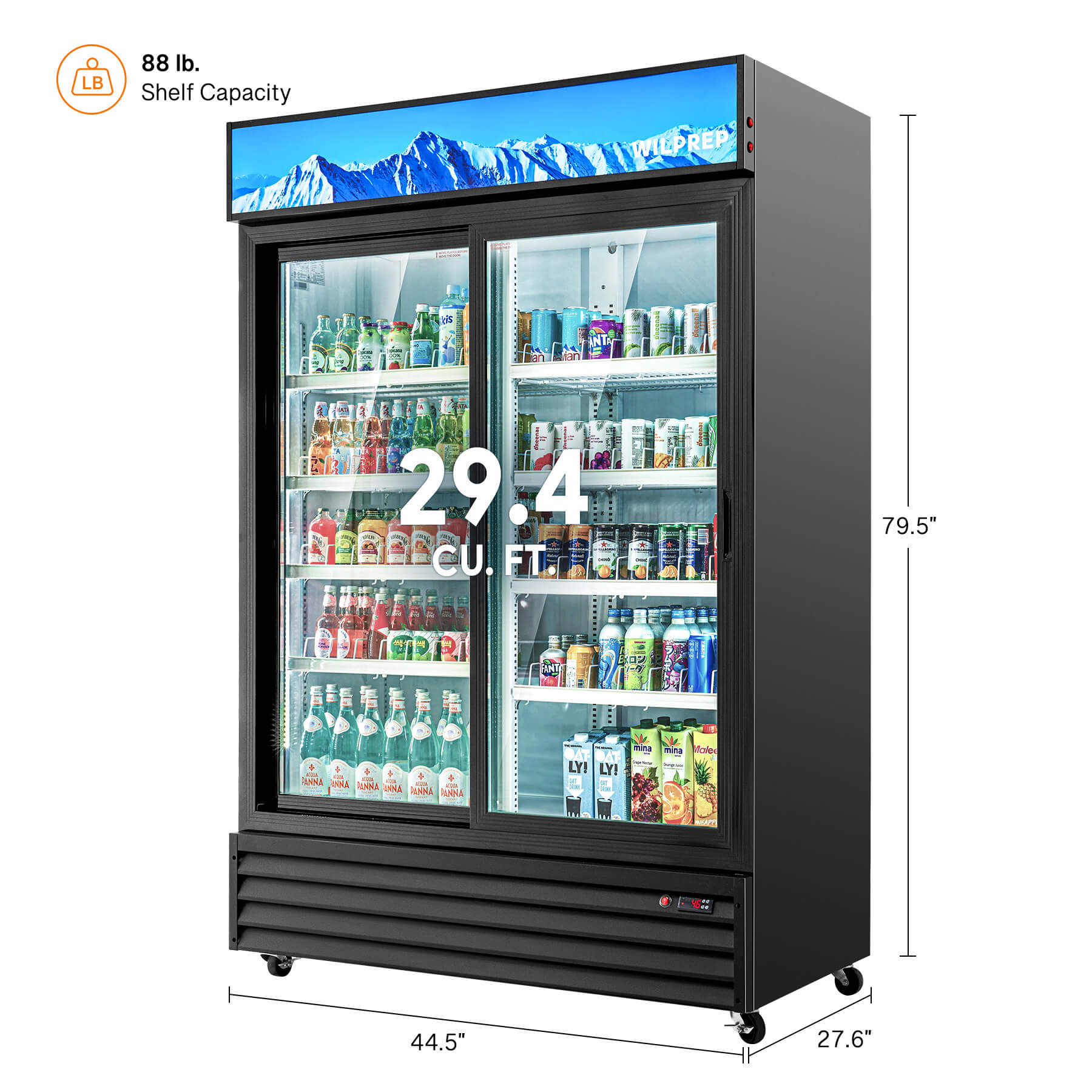 Two-door professional refrigerator designed for commercial use, combining 360° circulation air cooling, energy-saving system, high-density insulation, and UV-protected glass for freshness and reduced energy waste.