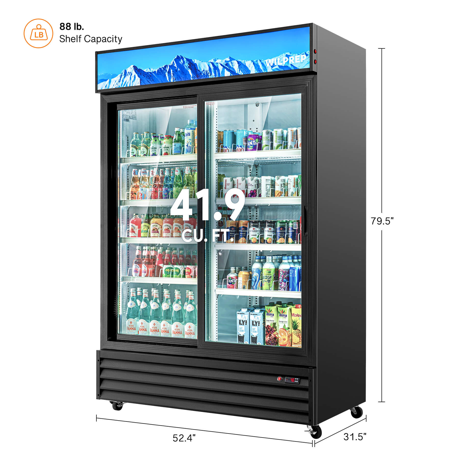 Two-door professional refrigerator designed for commercial use, combining 360° circulation air cooling, energy-saving system, high-density insulation, and UV-protected glass for freshness and reduced energy waste.