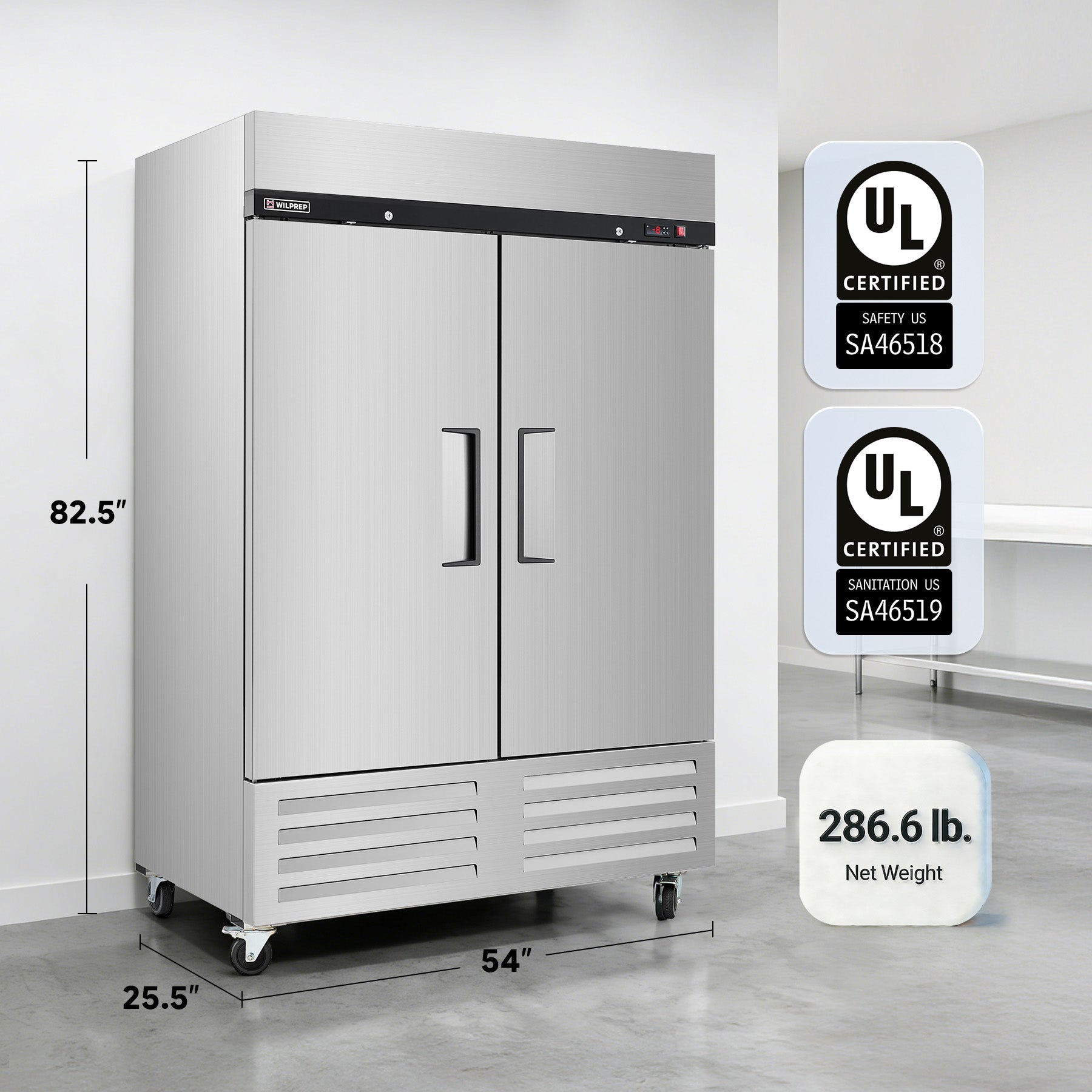 54" Double Solid Door Reach-In Freezer, 35.5 cu. ft., UL Certified