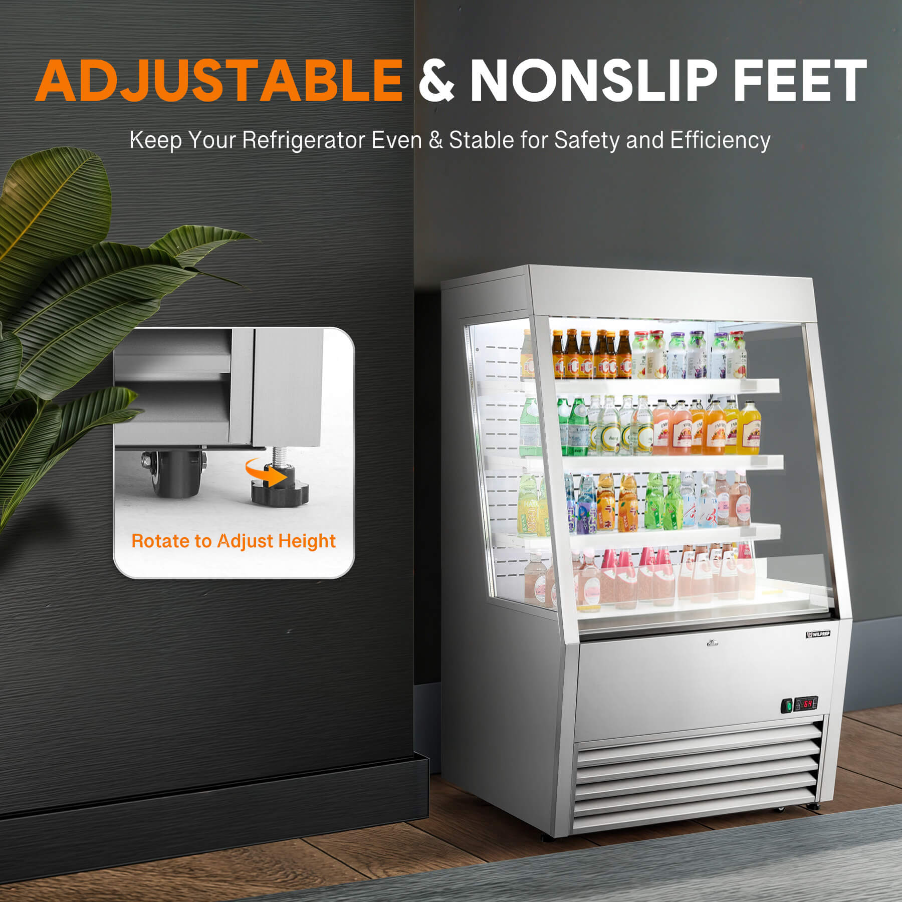 Energy-efficient 36" commercial cooler and UL refrigerator with LED control panel, adjustable shelf height, and wire tube condenser to ensure fast and efficient cooling, perfect for beverage, dairy, or food display.