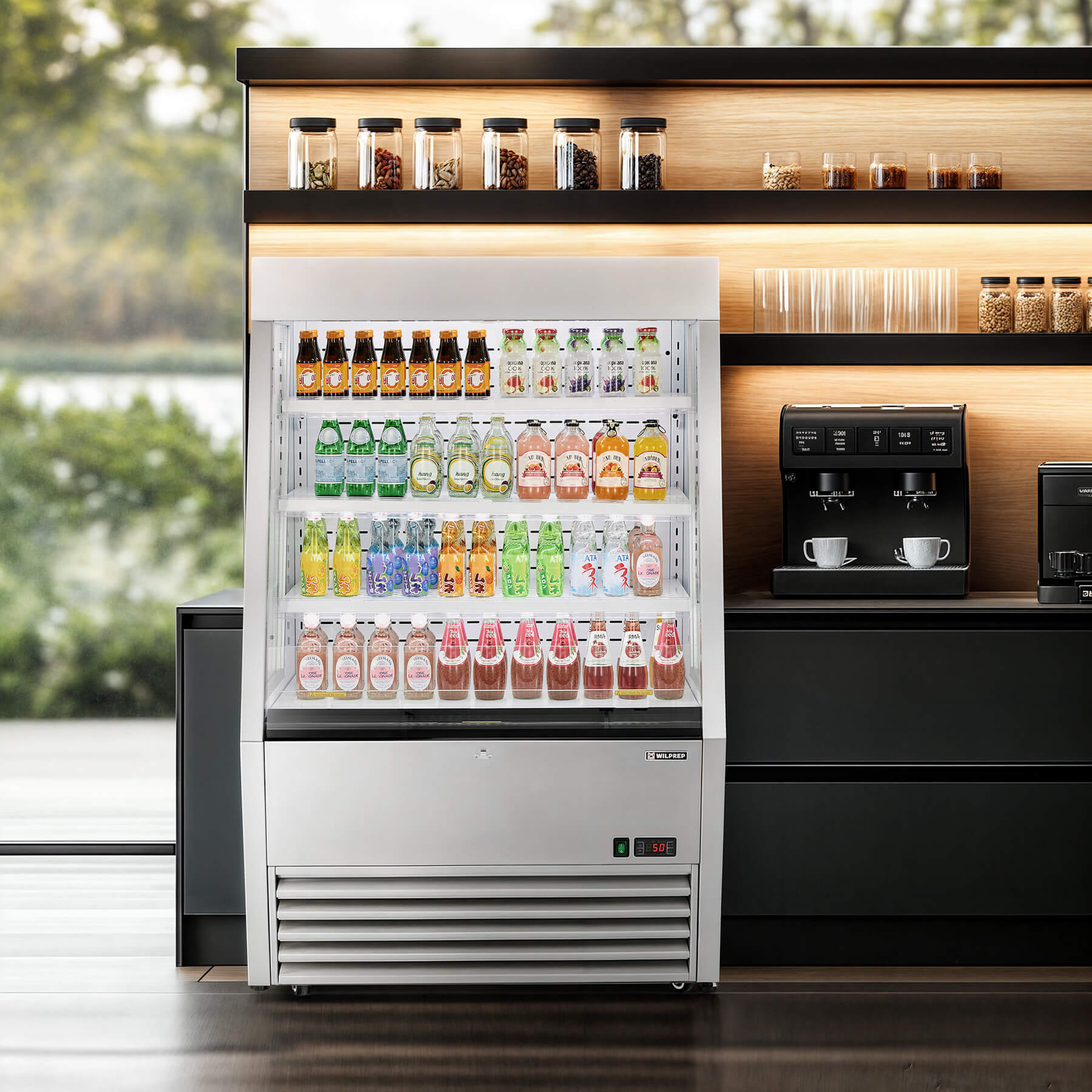 Professional display refrigerator and commercial fridge featuring LED control panel, height-adjustable shelving, and 12.2 cu. ft. storage for versatile retail applications.