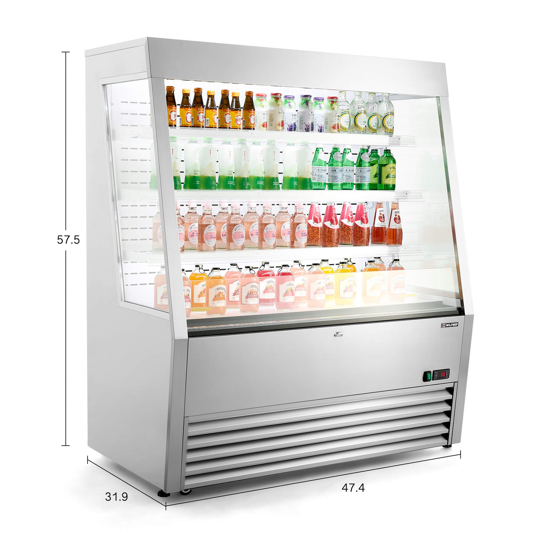 Professional display refrigerator and commercial fridge featuring LED control panel, height-adjustable shelving, and 12.2 cu. ft. storage for versatile retail applications.