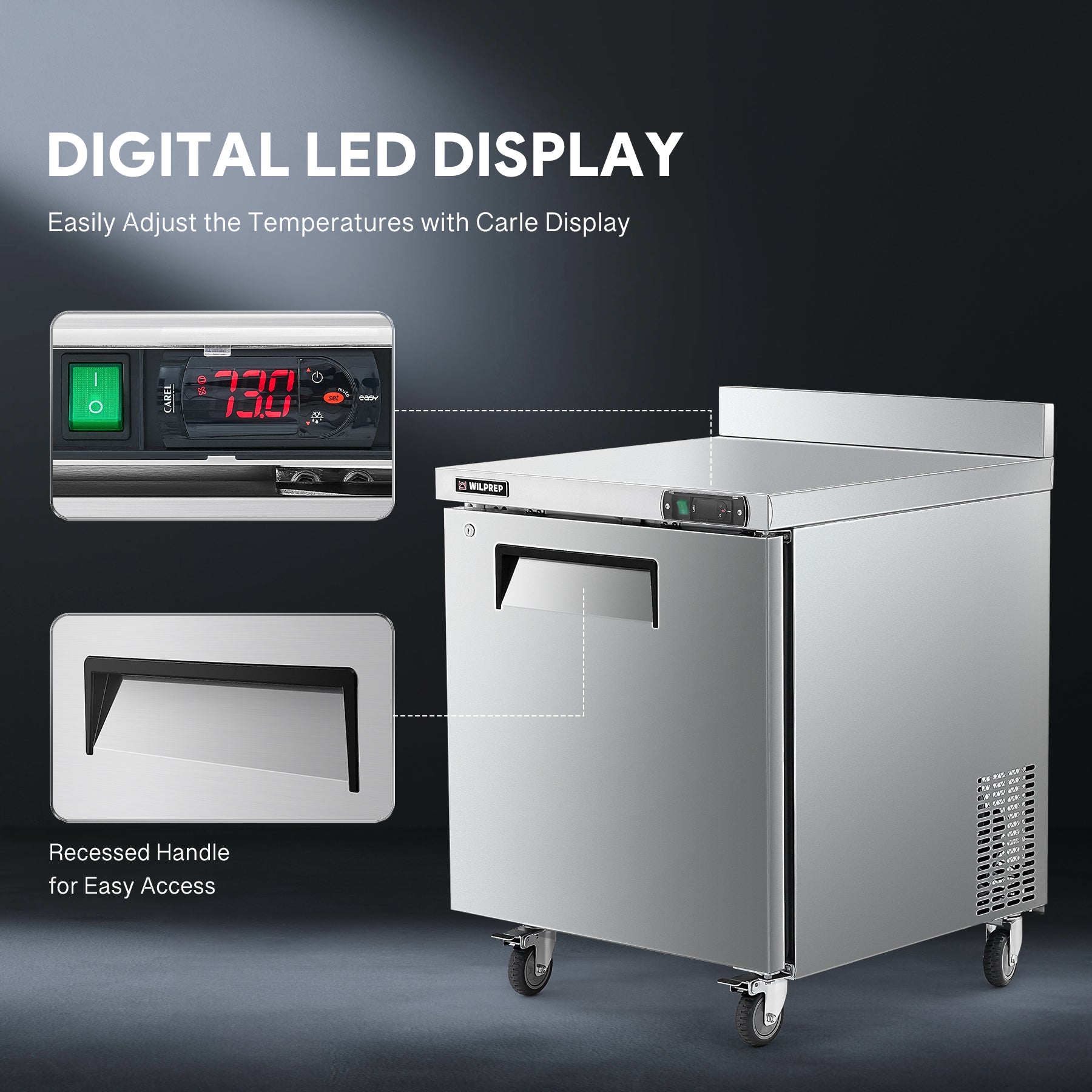 Wilprep 28-inch commercial worktop freezer led display