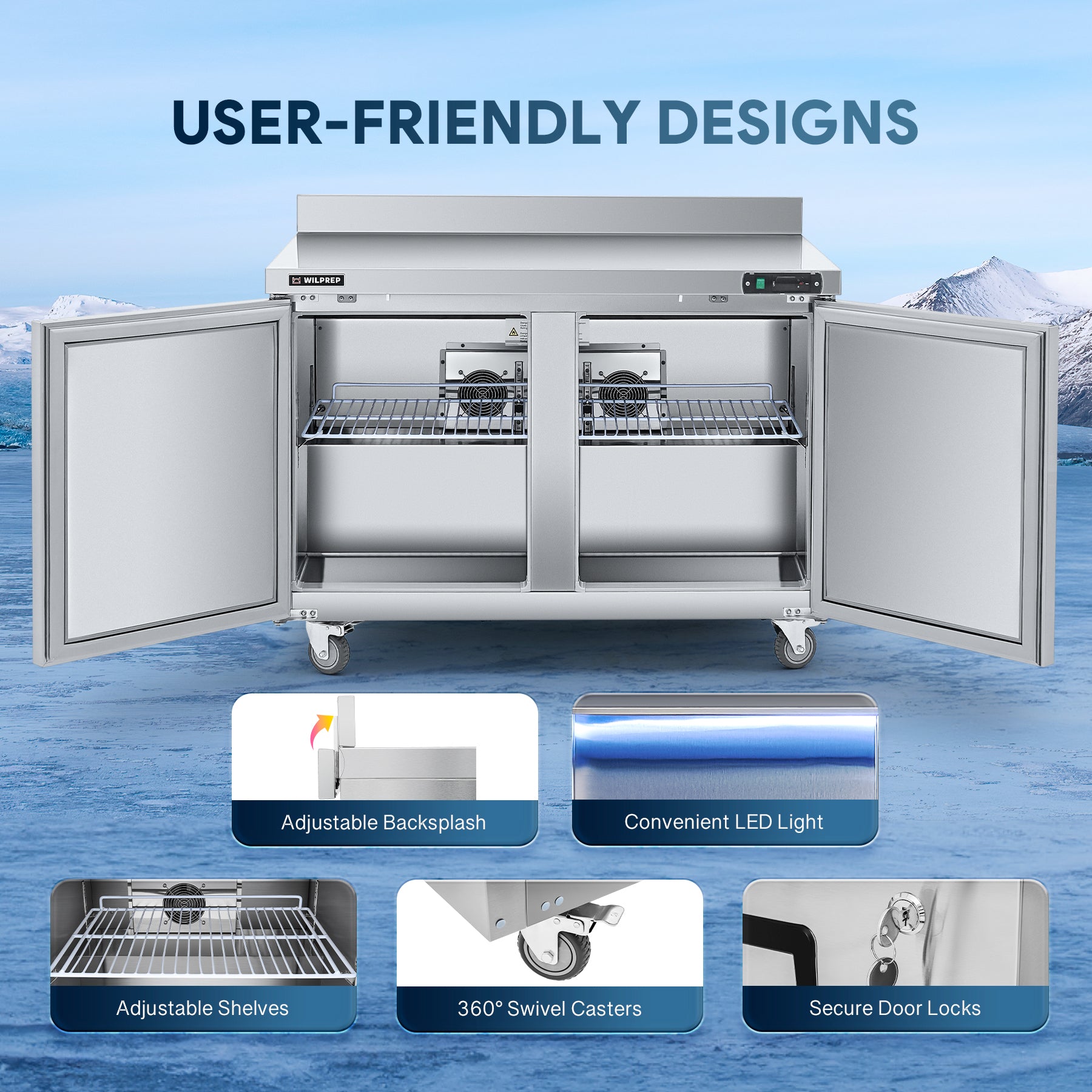 Wilprep 48 inch undercounter worktop refrigerator design