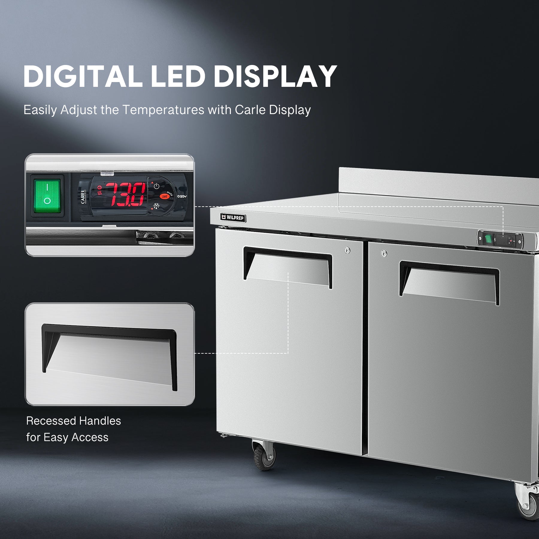 Wilprep 48 inch undercounter worktop refrigerator led display