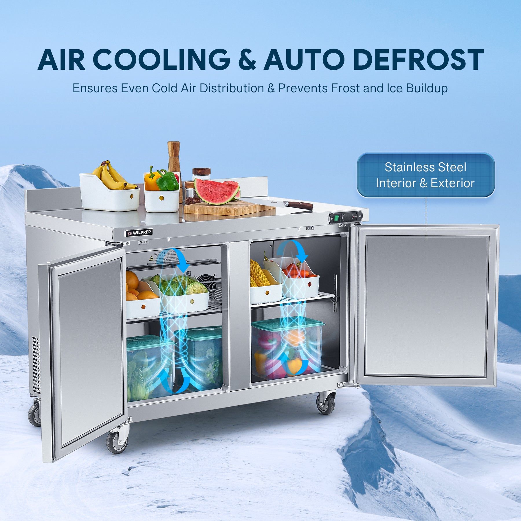 Wilprep 48 inch undercounter worktop refrigerator auto defrost