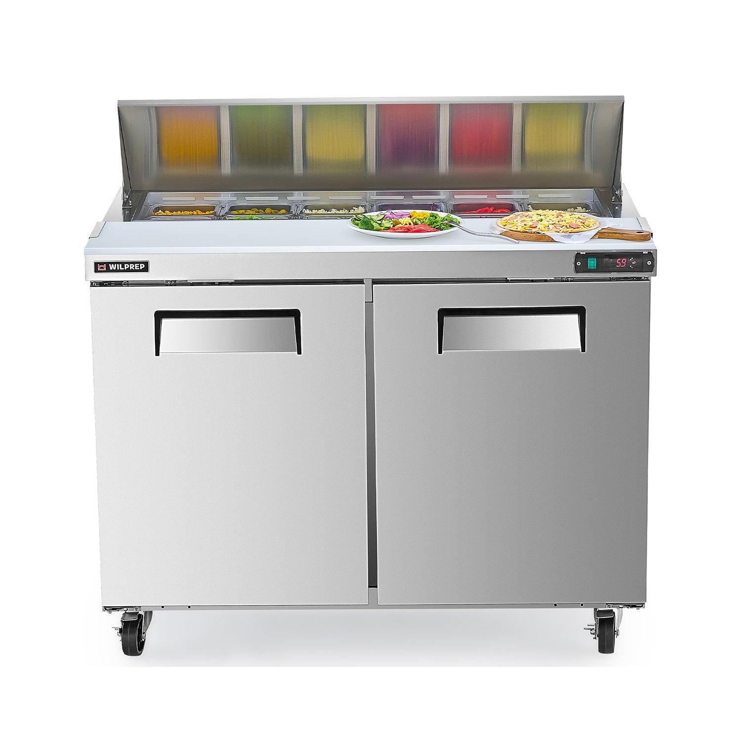 Professional commercial salad prep refrigerator offering convenience for high-volume food preparation