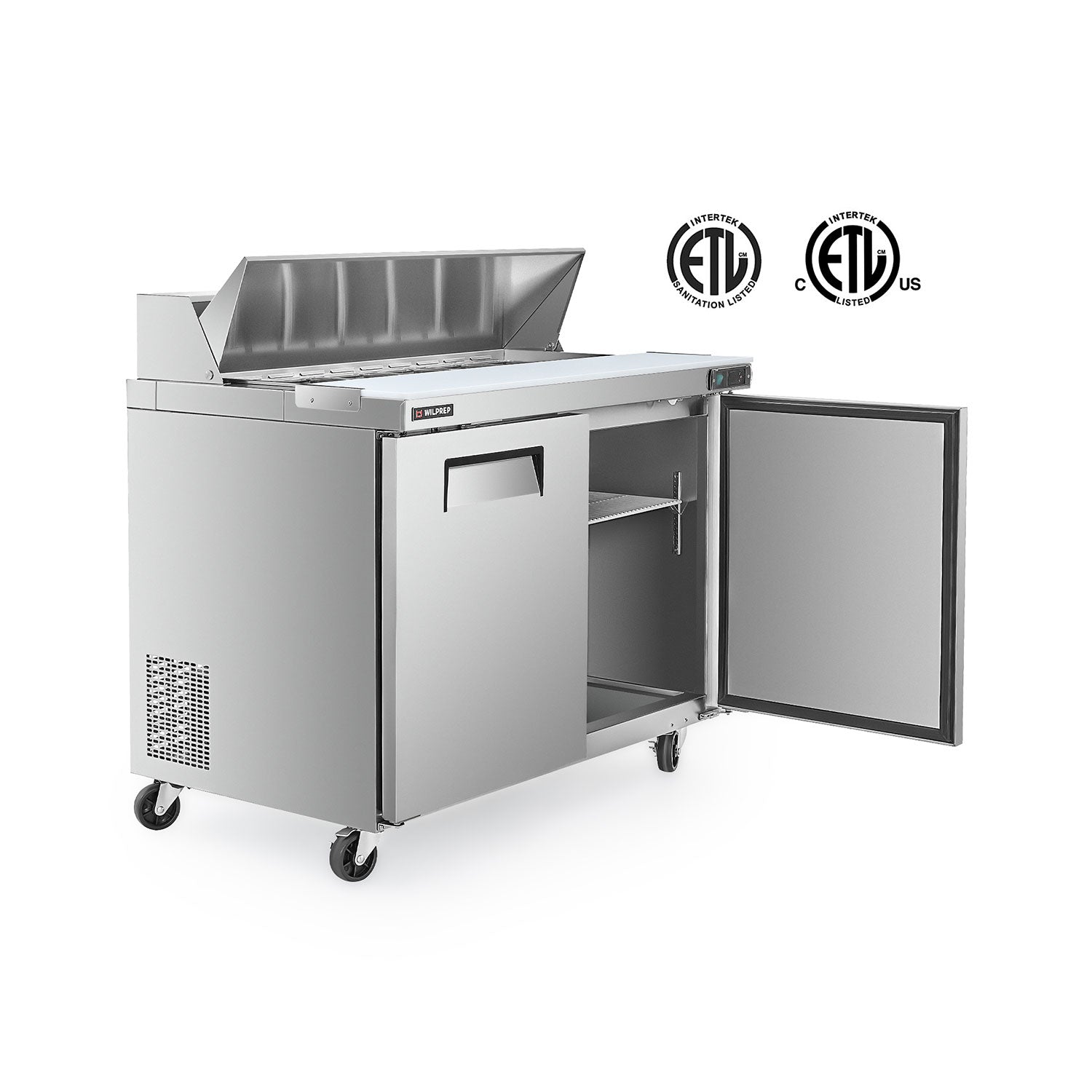 Energy-saving prep table refrigerator with organized refrigerated compartments for fresh ingredients