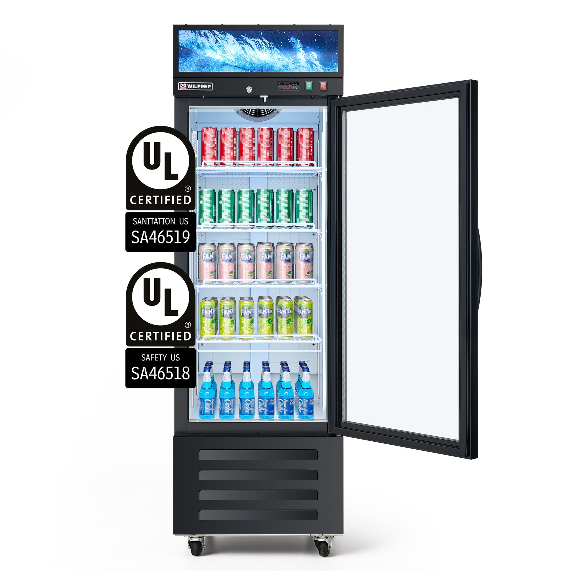 24" Single Glass Door Merchandiser Refrigerator, 10 cu. ft., UL Certified