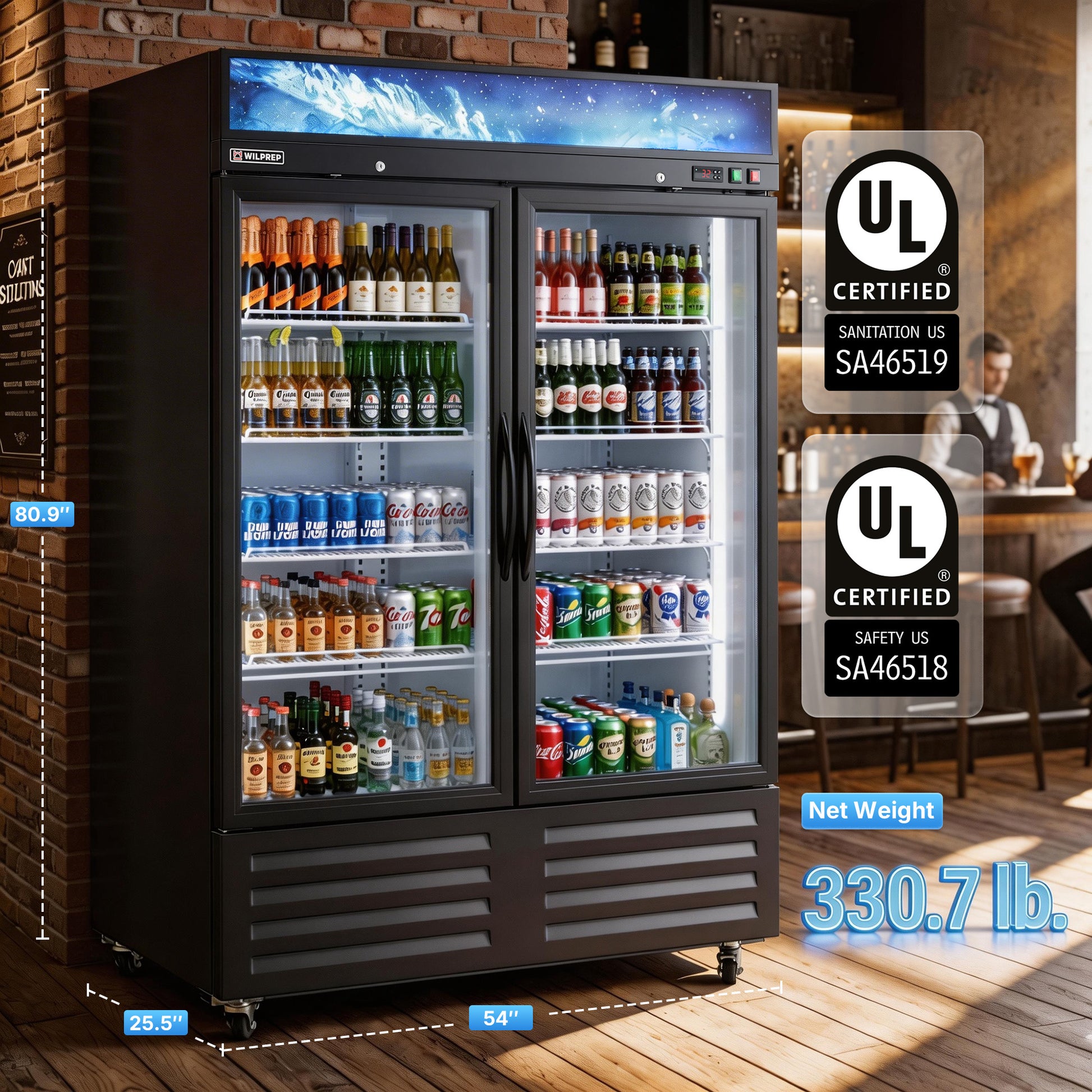 DOUBLE Glass Door Commercial DISPLAY Refrigerator
