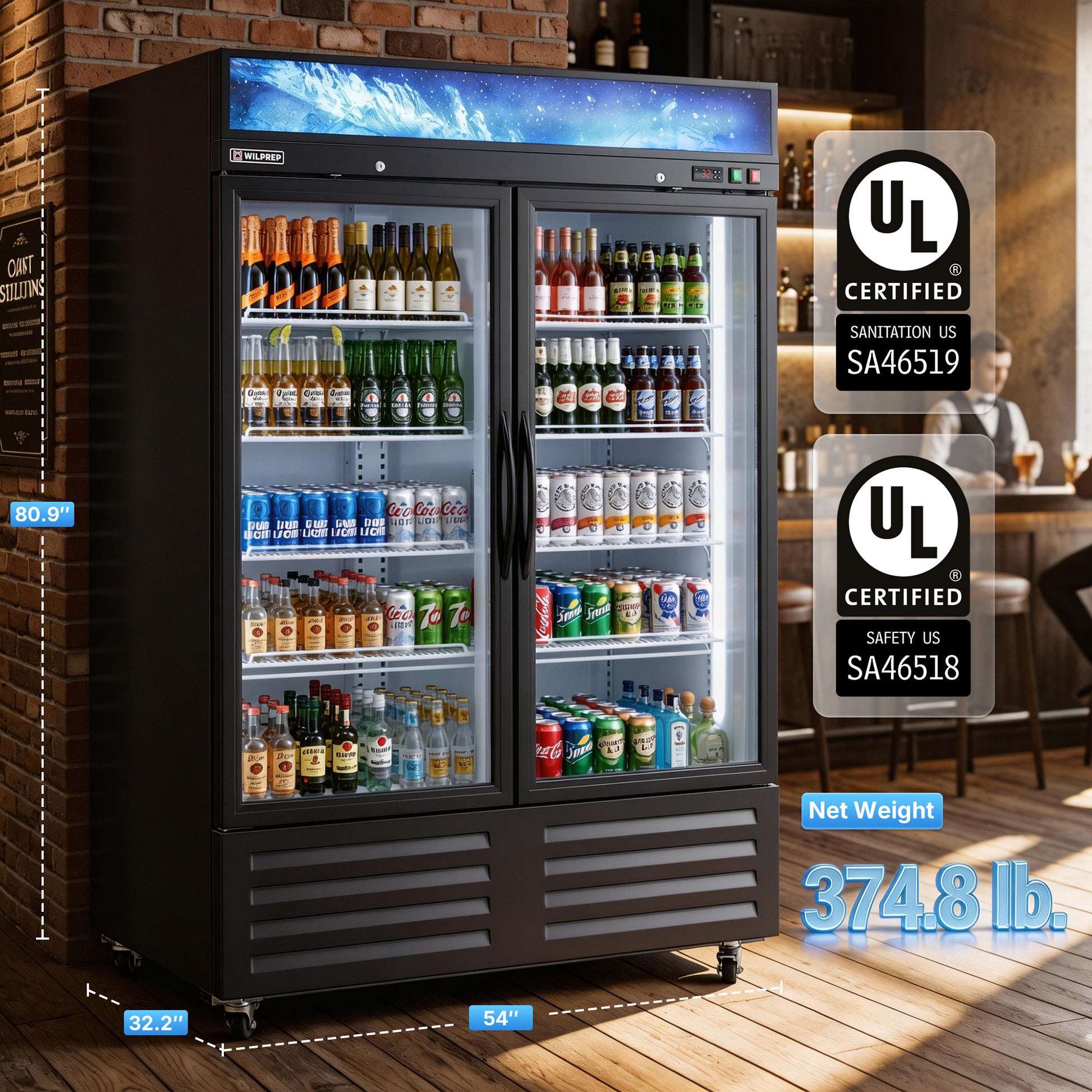 DOUBLE Glass Door Commercial DISPLAY Refrigerator
