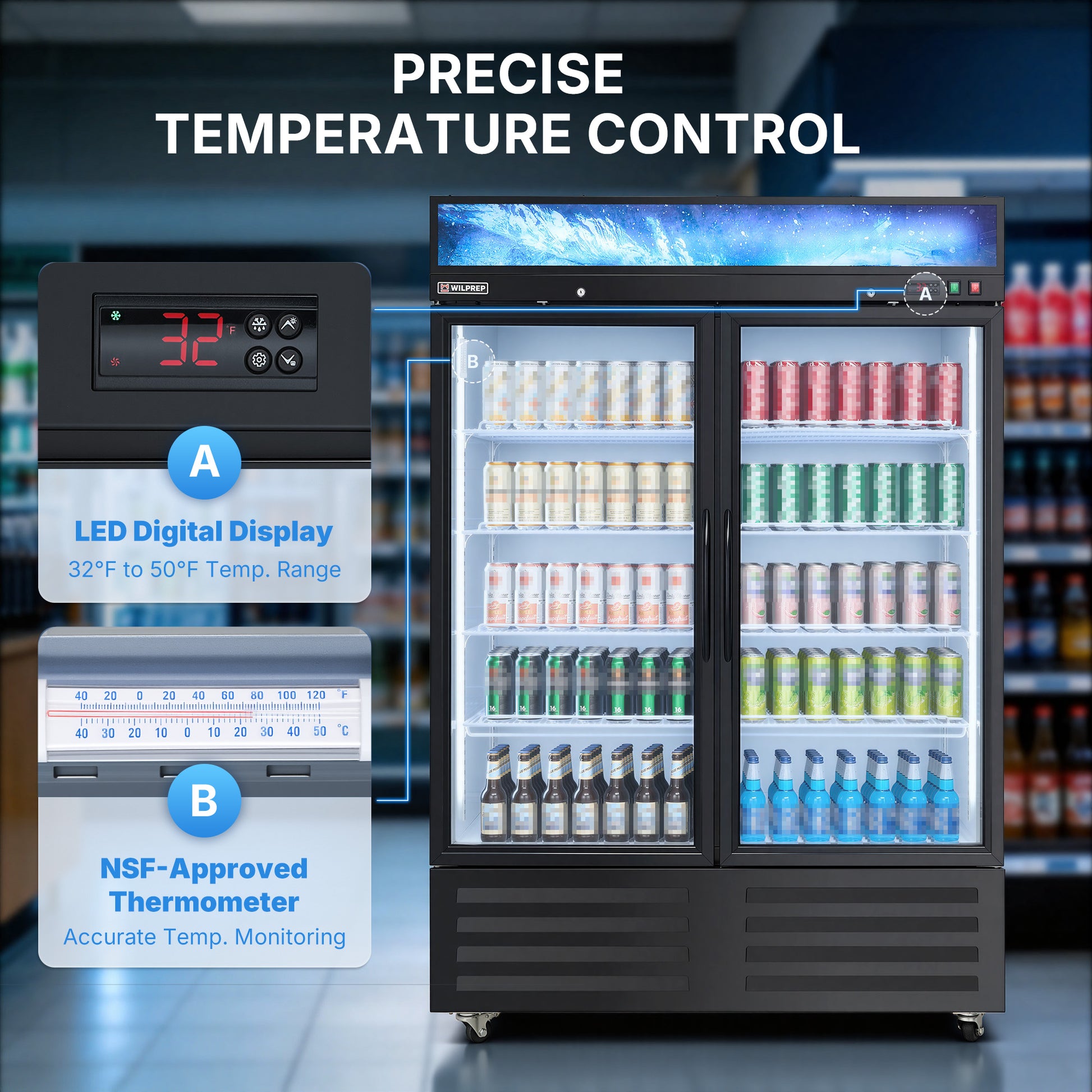 DOUBLE Glass Door Commercial DISPLAY Refrigerator