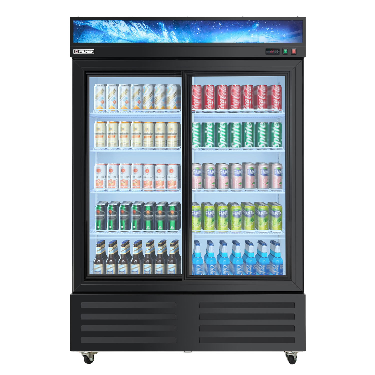 54" Sliding Double Glass Door Merchandiser Refrigerator, 35.5 cu. ft., UL Certified