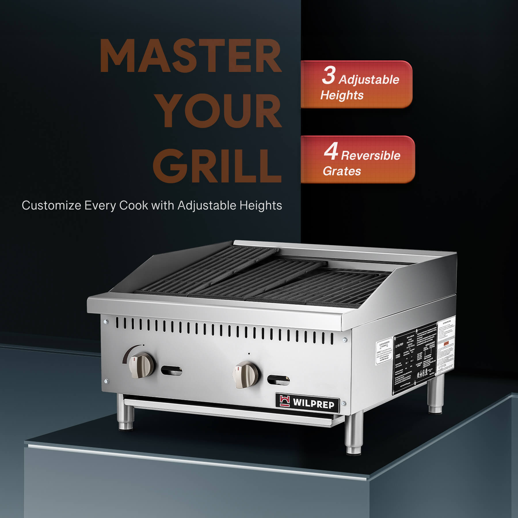 24" Commercial Radiant Charbroiler with 2 35000 BTU U-Shaped Burner