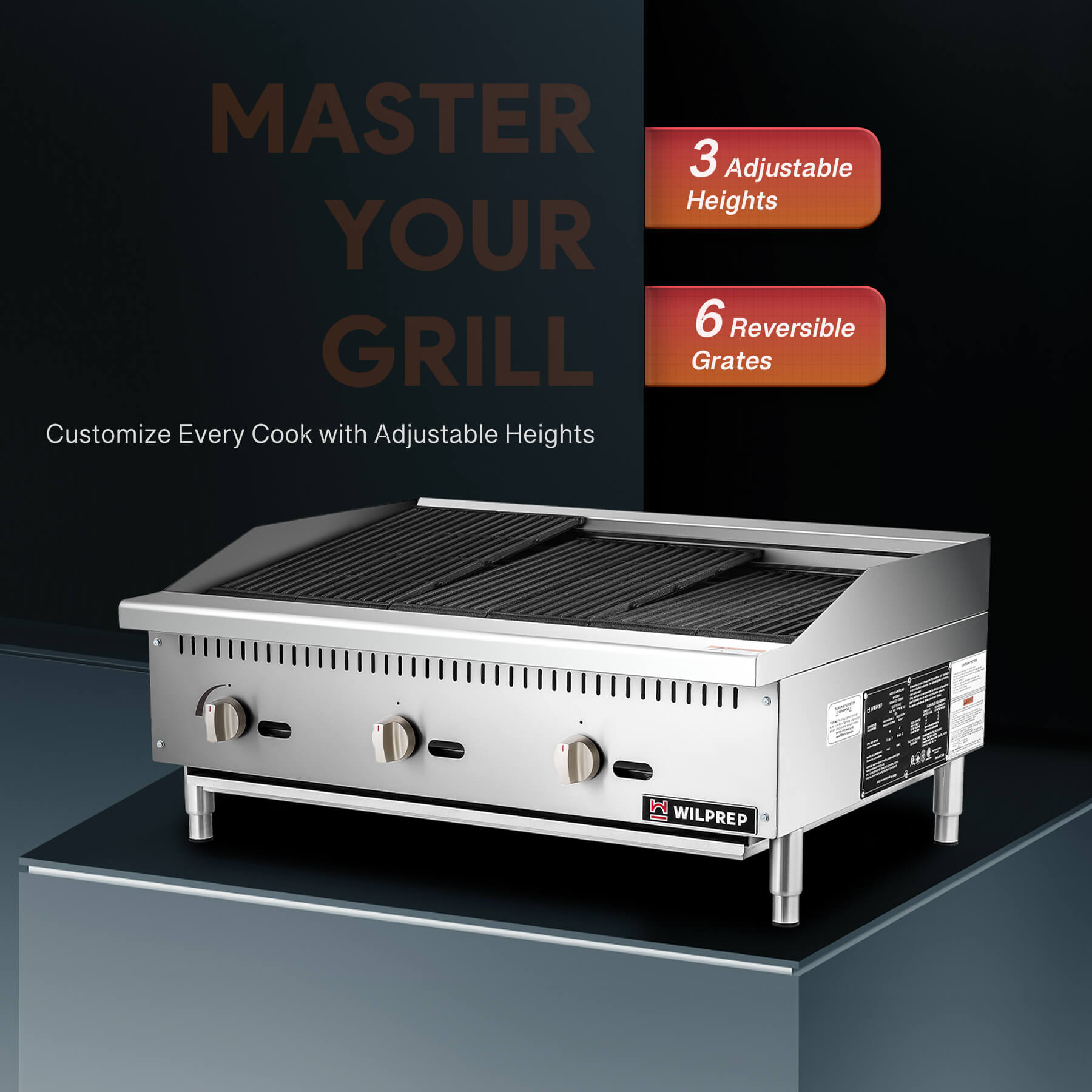 36" Commercial Radiant Charbroiler with 3 35000 BTU U-Shaped Burner
