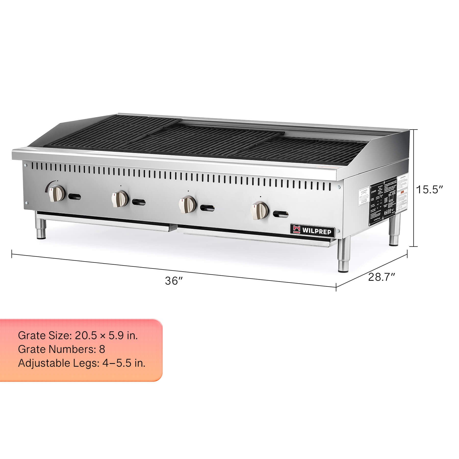 48" Commercial Radiant Charbroiler with 4 35000 BTU U-Shaped Burner