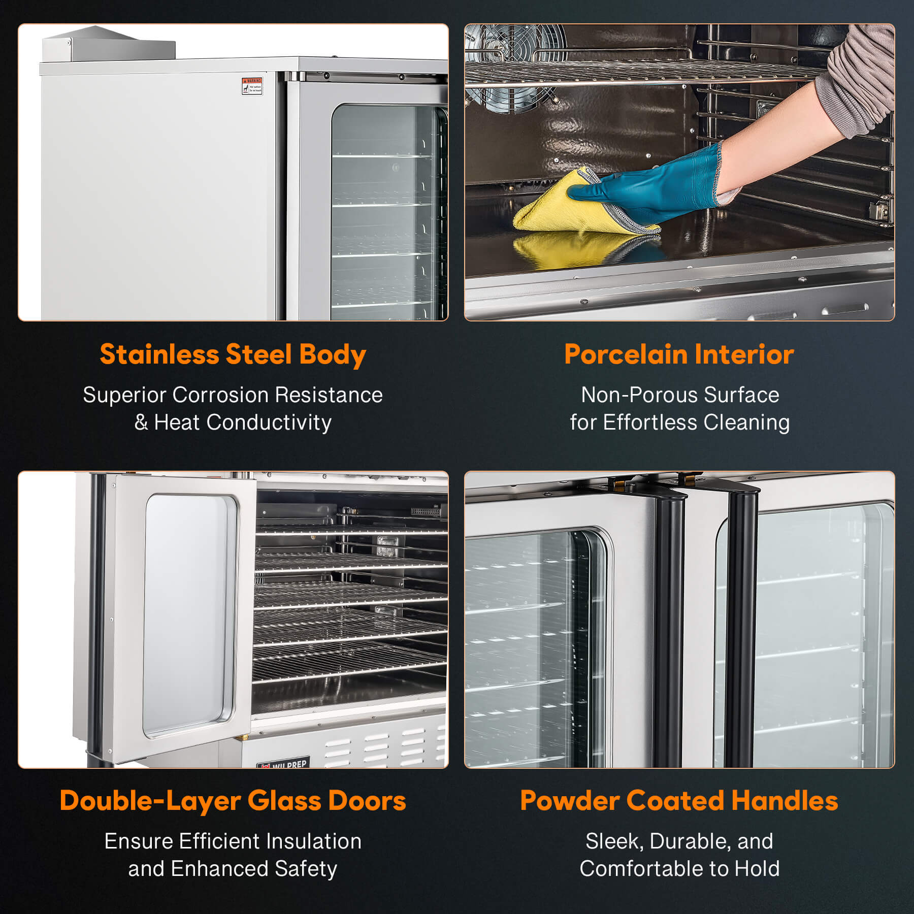 A silver-colored electric commercial convection oven with glass doors and control panel on the right side, mounted on black legs.