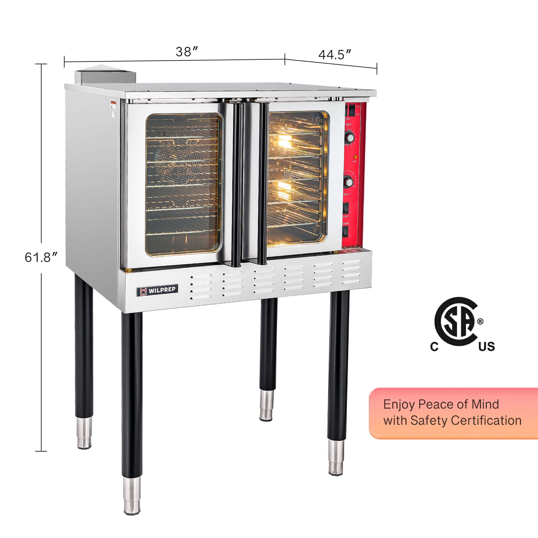 Commercial Gas Convection Oven Single Deck With 54000 BTU, 7 cu ft Capacity