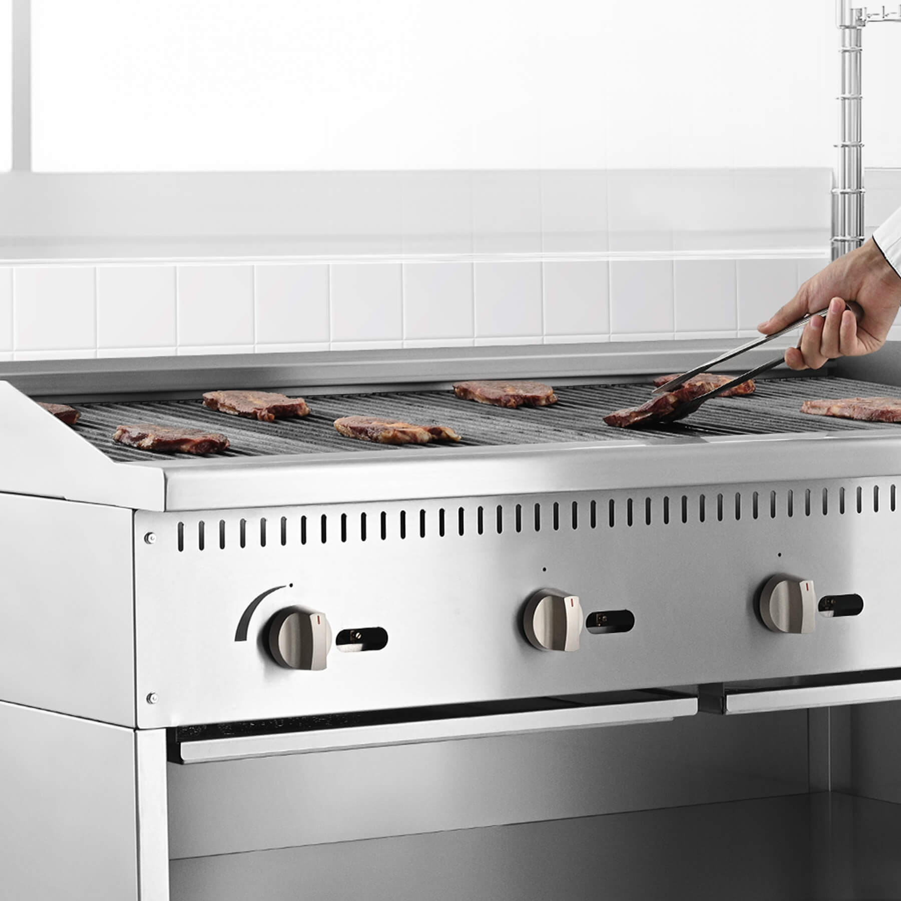 A 48-inch Wilprep charbroiler with four burners and a storage base, featuring stainless steel construction.