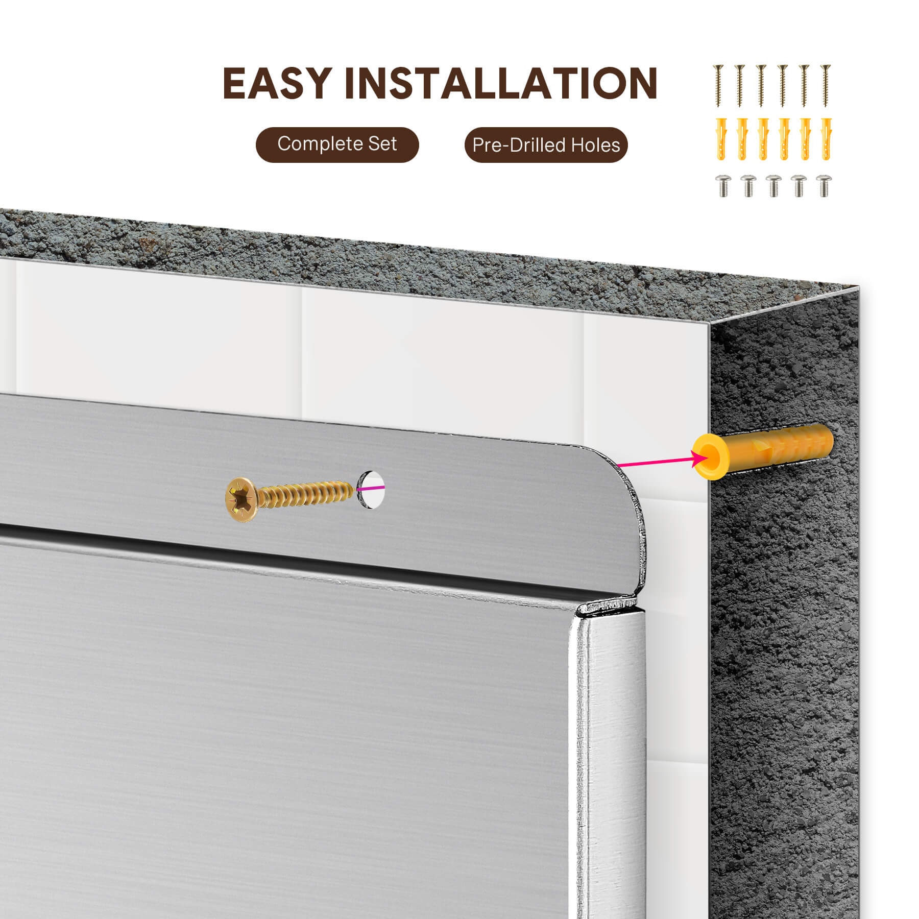 A 36x30 stainless steel backsplash with a magnetic knife rack and storage shelf attached to the wall.