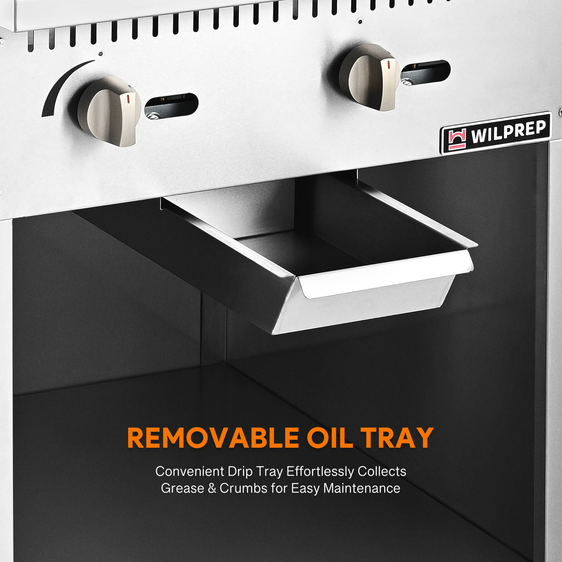 A 24-inch commercial gas griddle with two burners, a cabinet base, and knobs for control, made of stainless steel.