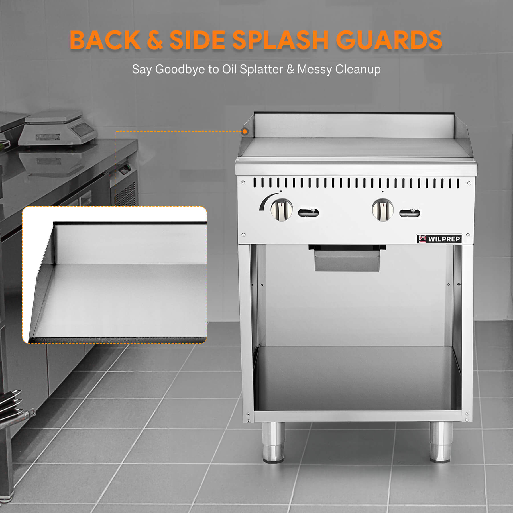 A 24-inch commercial gas griddle with two burners, a cabinet base, and knobs for control, made of stainless steel.