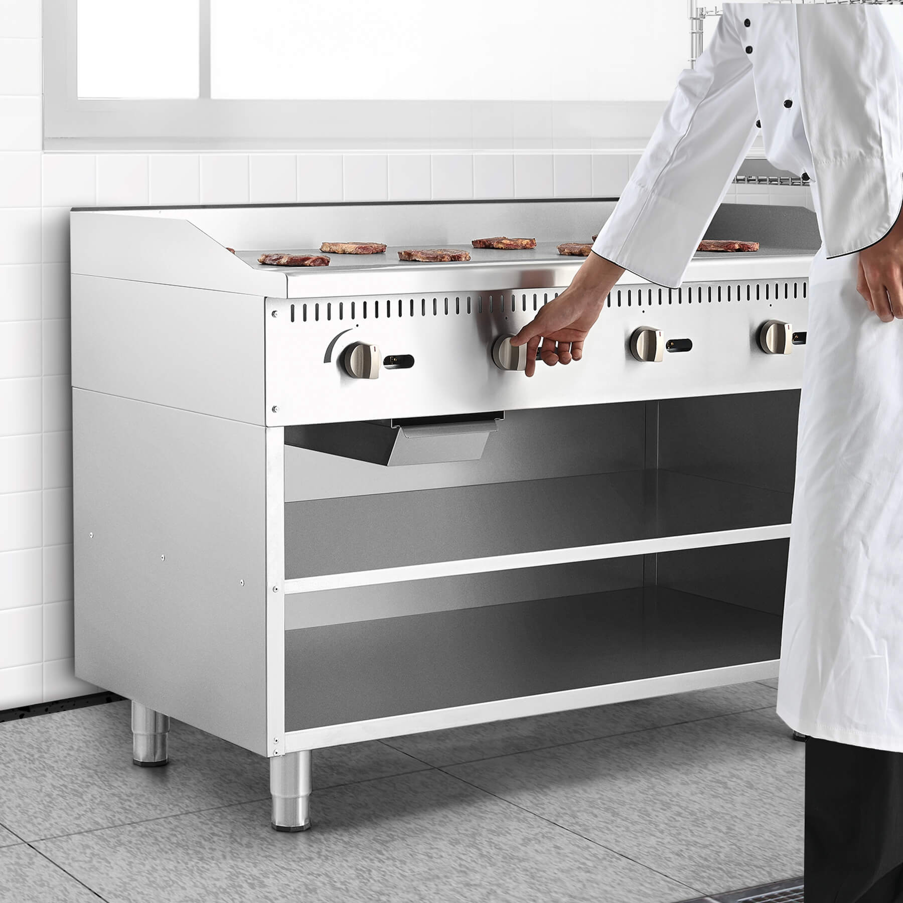 48" Commercial Gas Griddle with Cabinet Base 120,000 BTU
