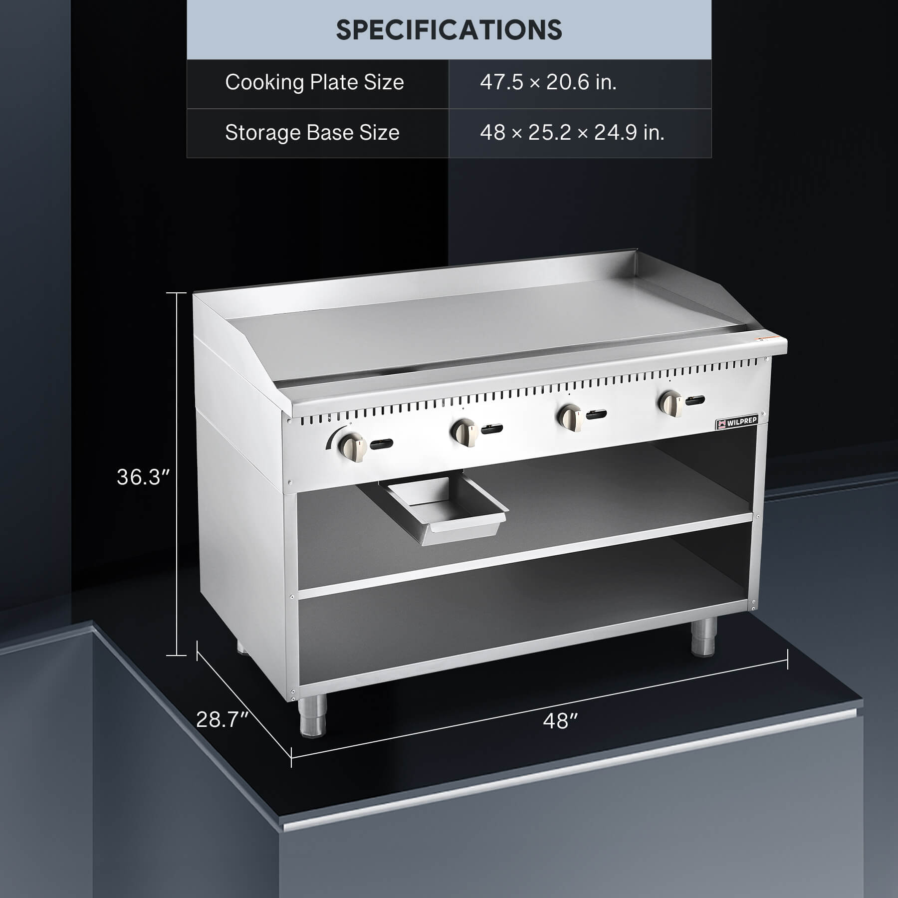 48" Commercial Gas Griddle with Cabinet Base 120,000 BTU
