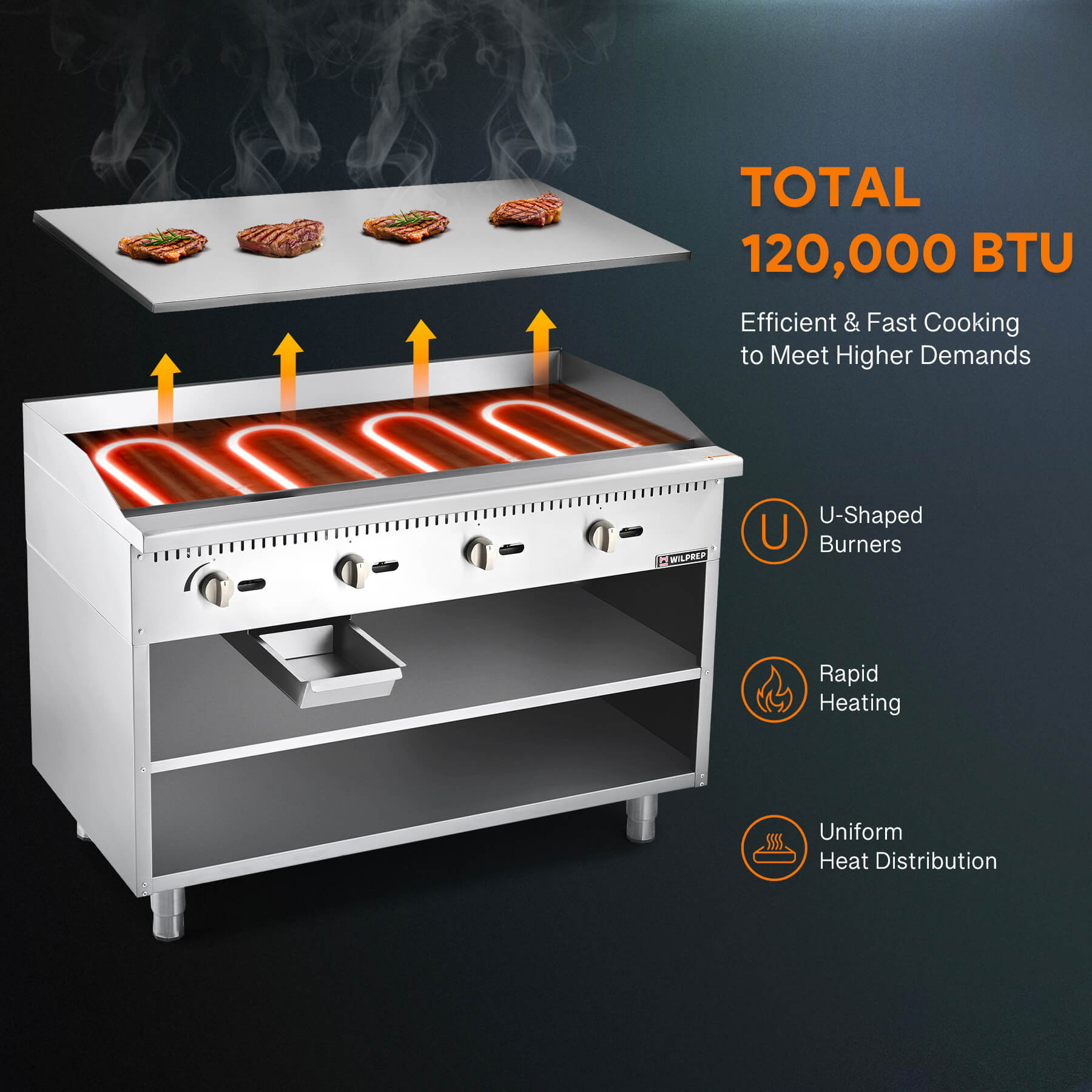 48" Commercial Gas Griddle with Cabinet Base 120,000 BTU
