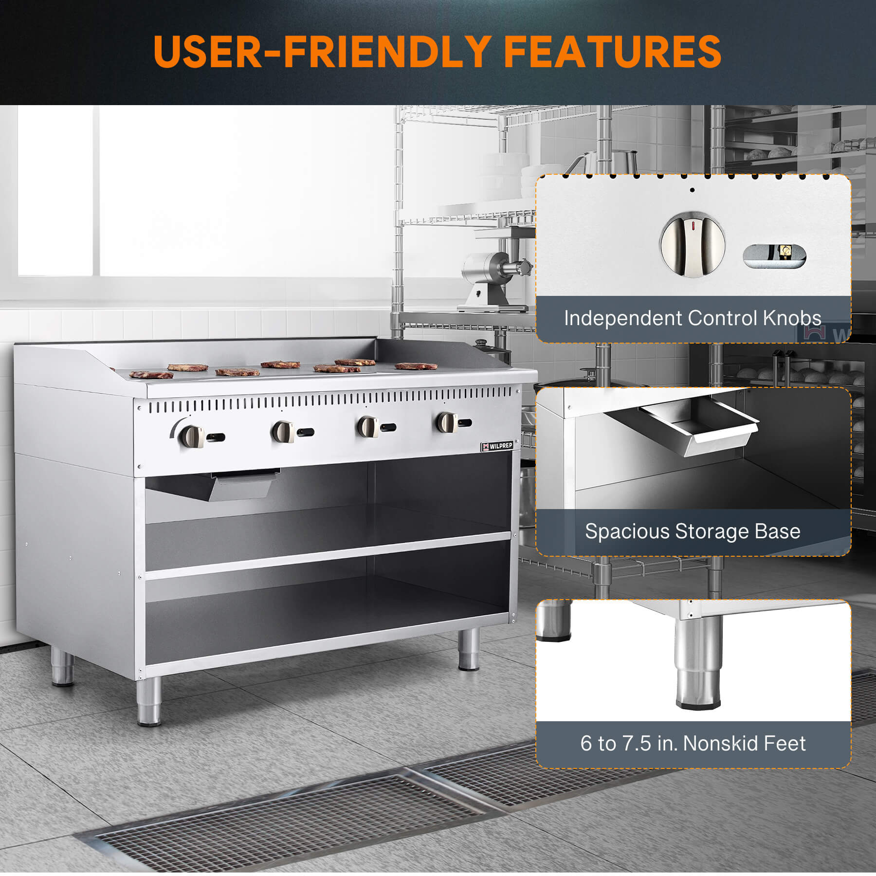 48" Commercial Gas Griddle with Cabinet Base 120,000 BTU
