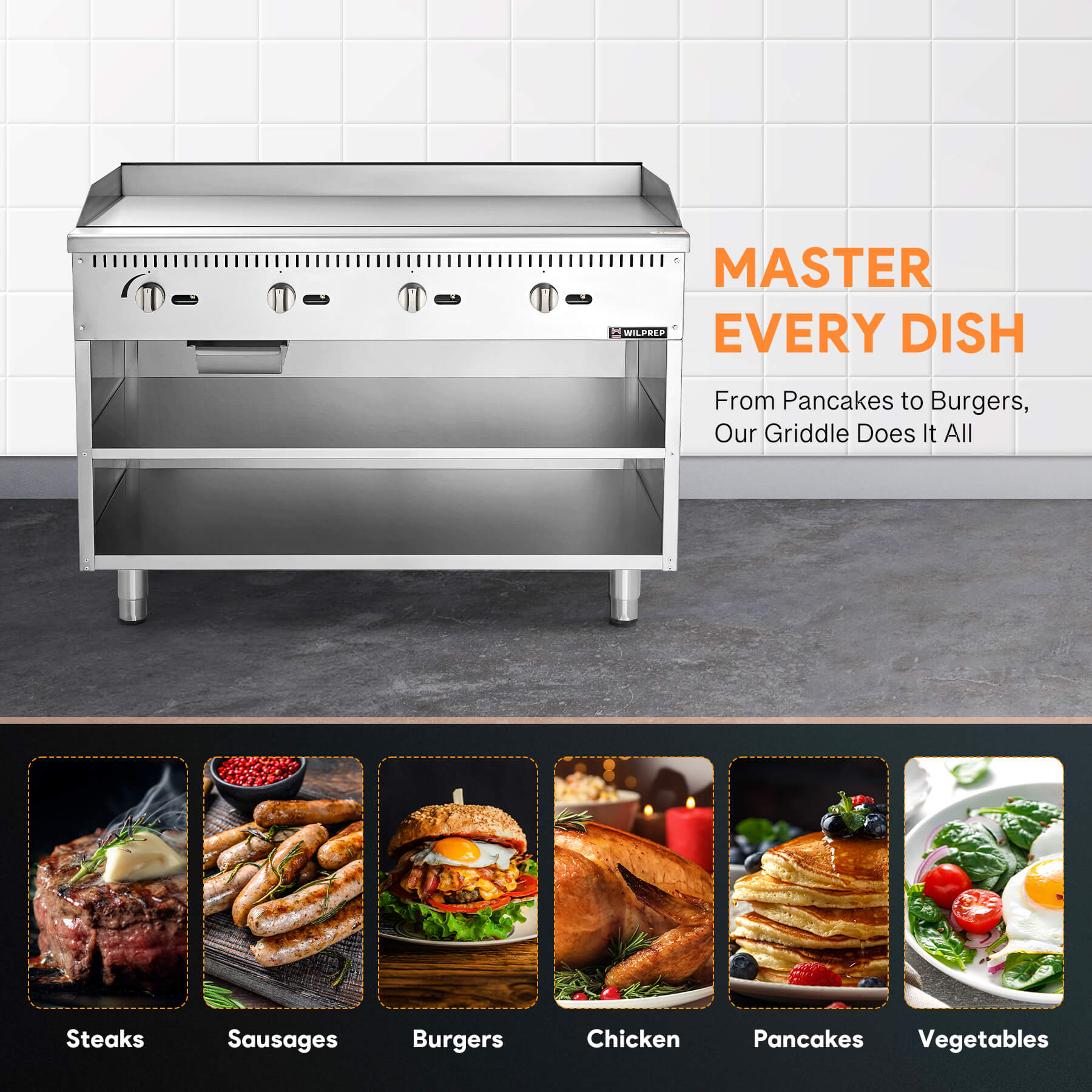 48" Commercial Gas Griddle with Cabinet Base 120,000 BTU
