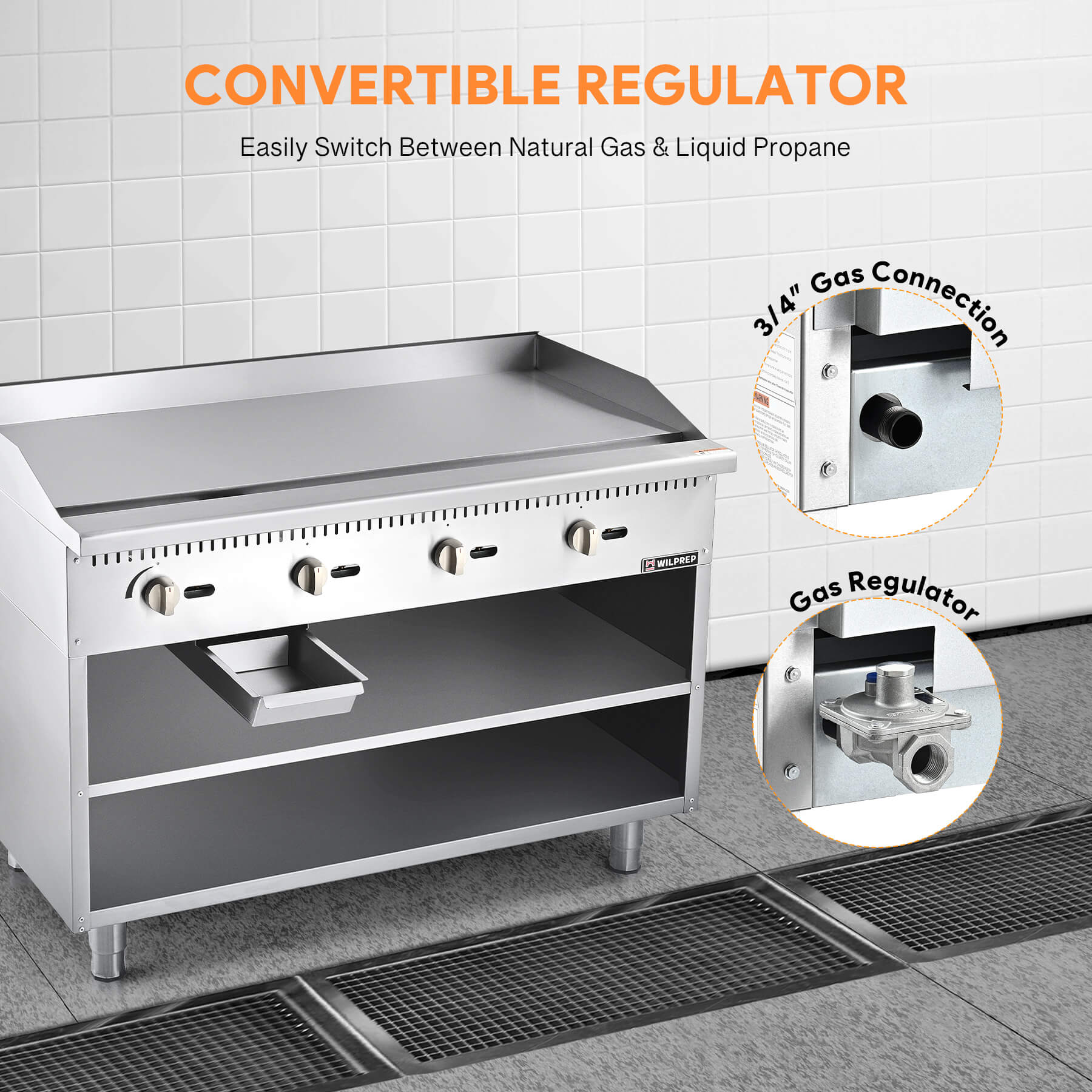 48" Commercial Gas Griddle with Cabinet Base 120,000 BTU
