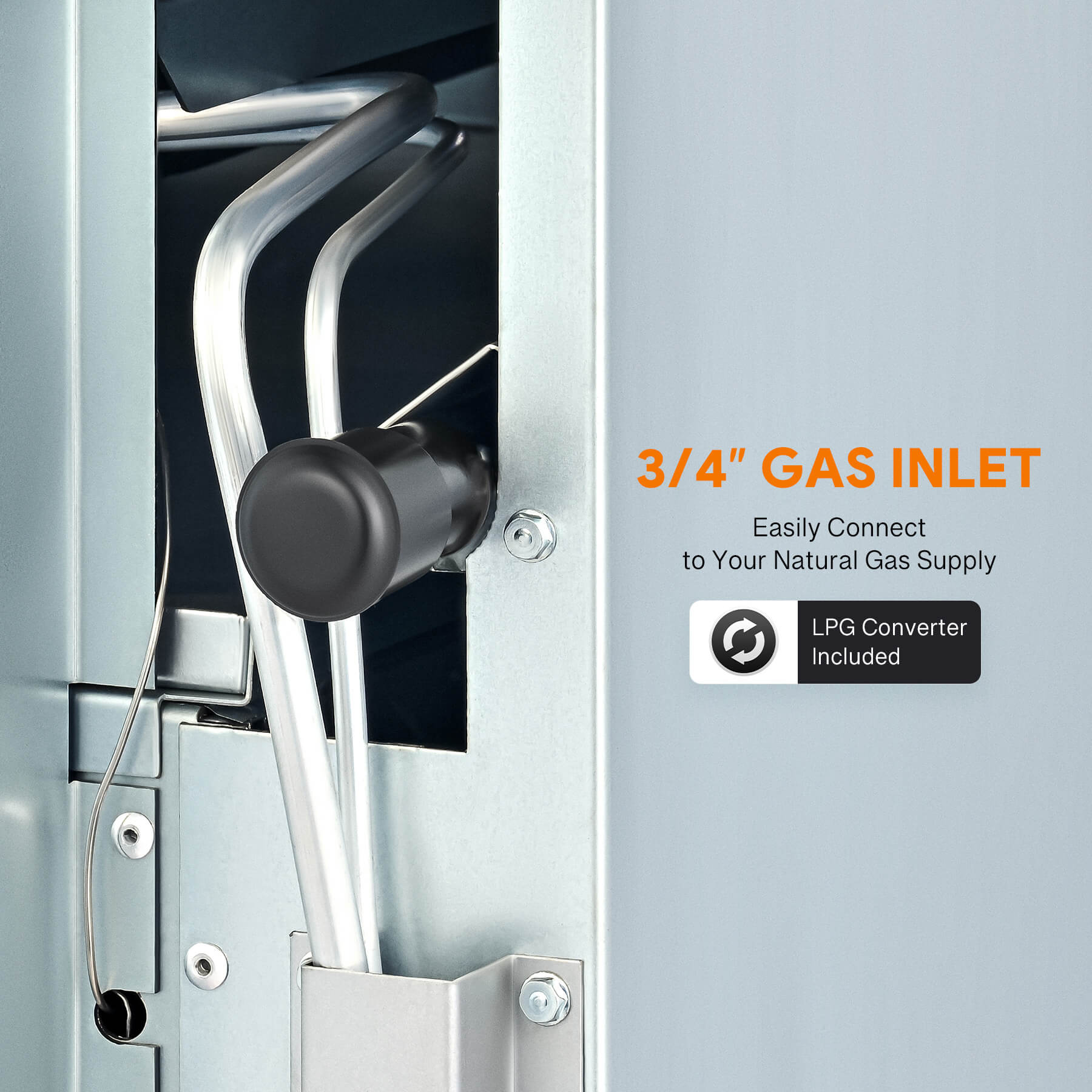 A silver-colored natural gas range with 4 burners and a single oven, with a stainless steel finish.