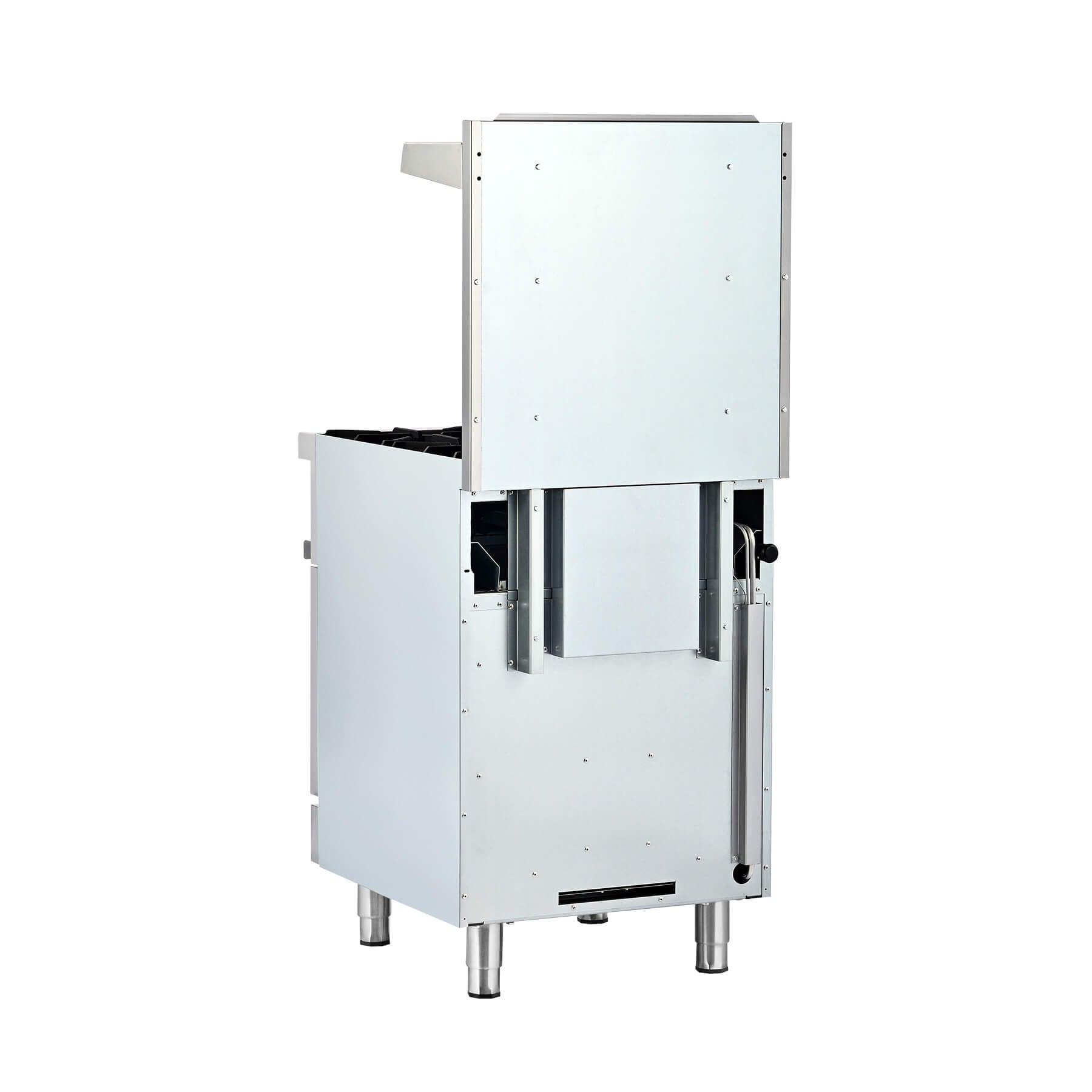 A silver-colored natural gas range with 4 burners and a single oven, with a stainless steel finish.