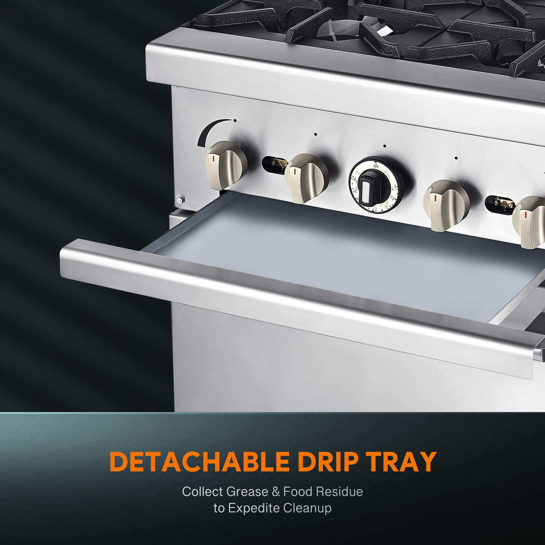 A silver-colored natural gas range with 4 burners and a single oven, with a stainless steel finish.