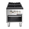 A commercial gas range with heavy-duty burners and control knobs, constructed from stainless steel, with the brand name 'WILPREP' visible.