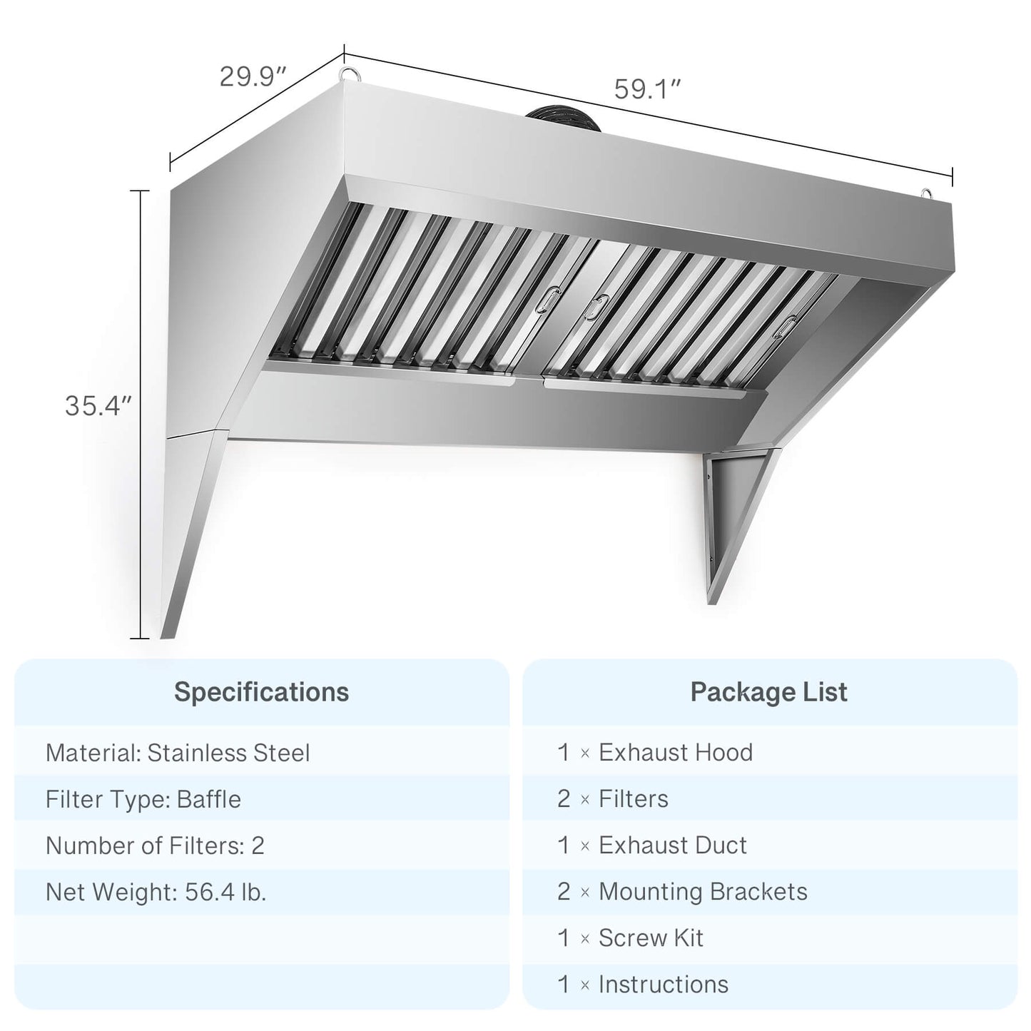 5 ft. Commercial Exhaust Hood for Sale Wilprep Kitchen