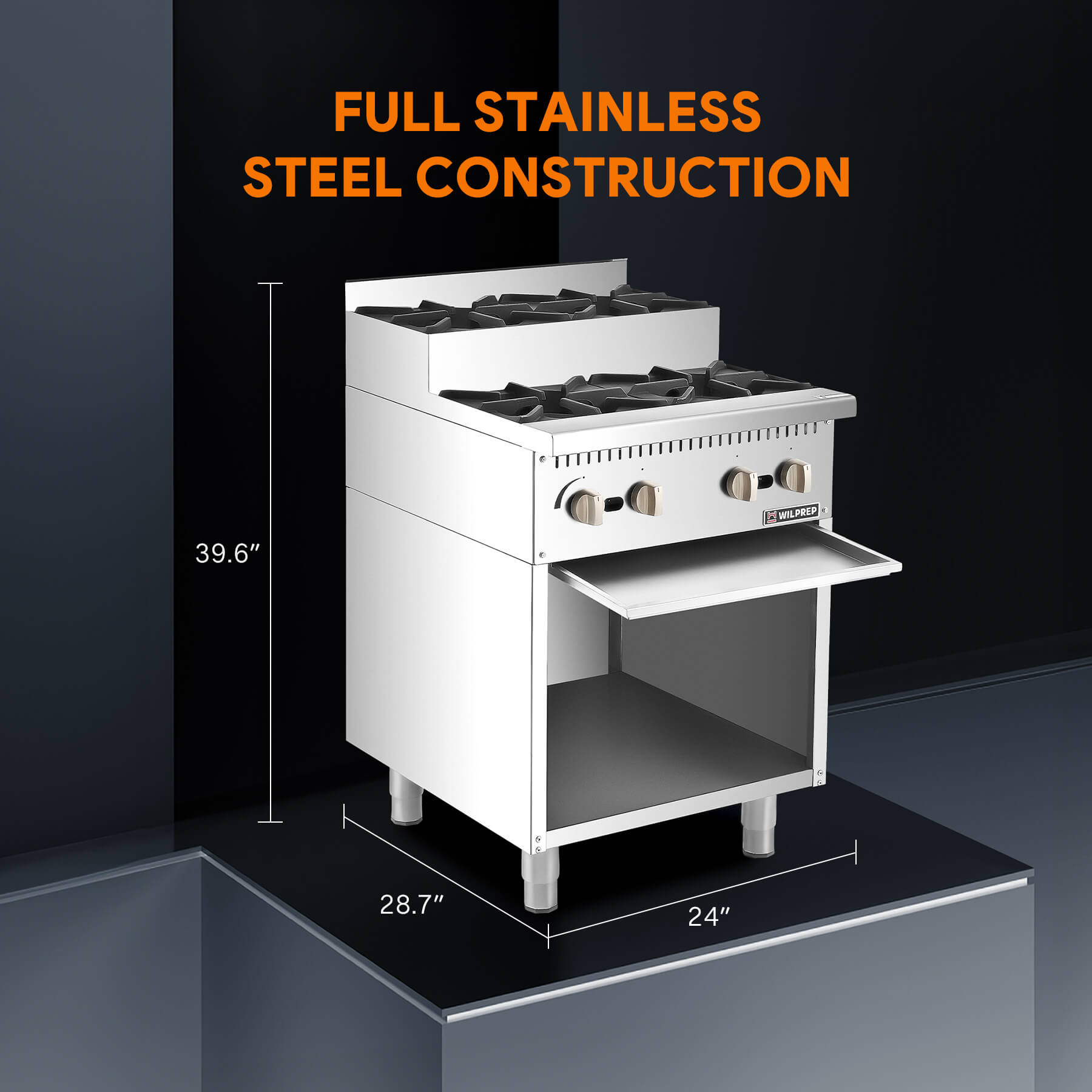 24" 4 Burner Step-Up Gas Range with Storage Base,104,000BTU

