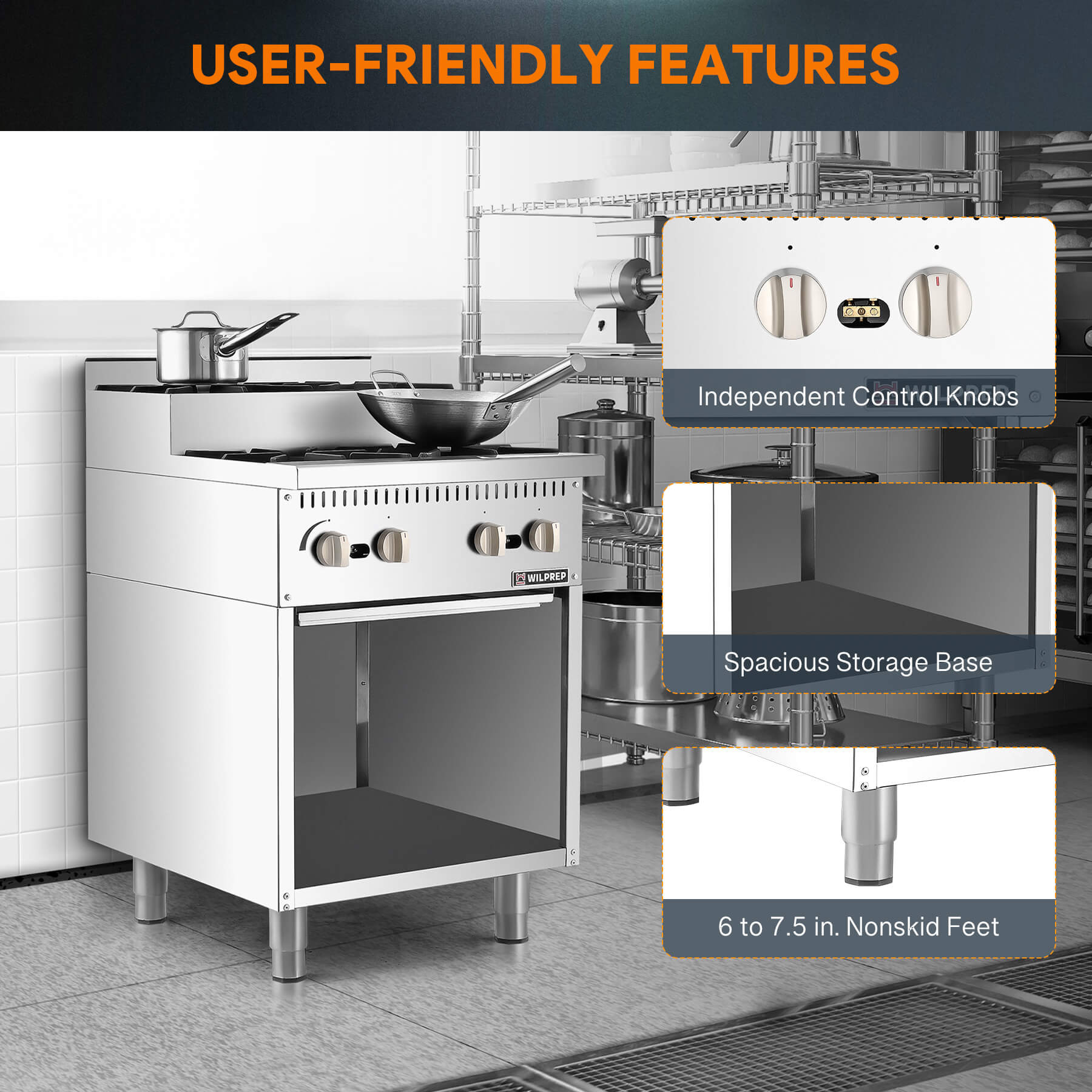 24" 4 Burner Step-Up Gas Range with Storage Base,104,000BTU
