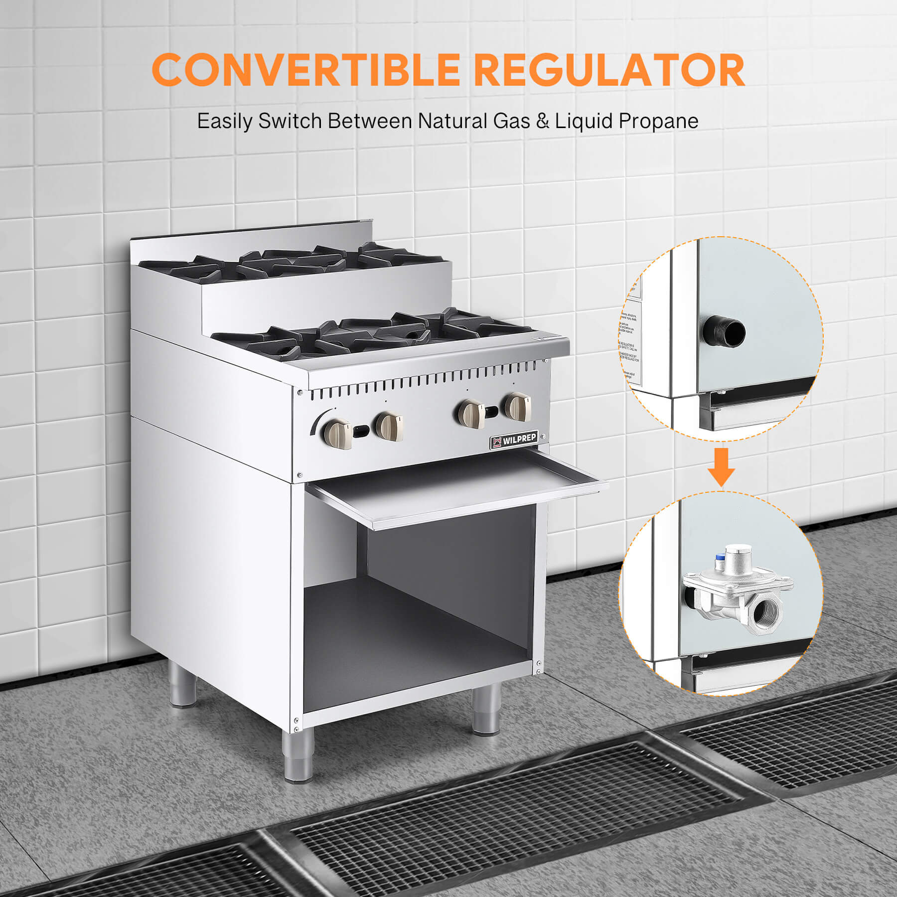 24" 4 Burner Step-Up Gas Range with Storage Base,104,000BTU
