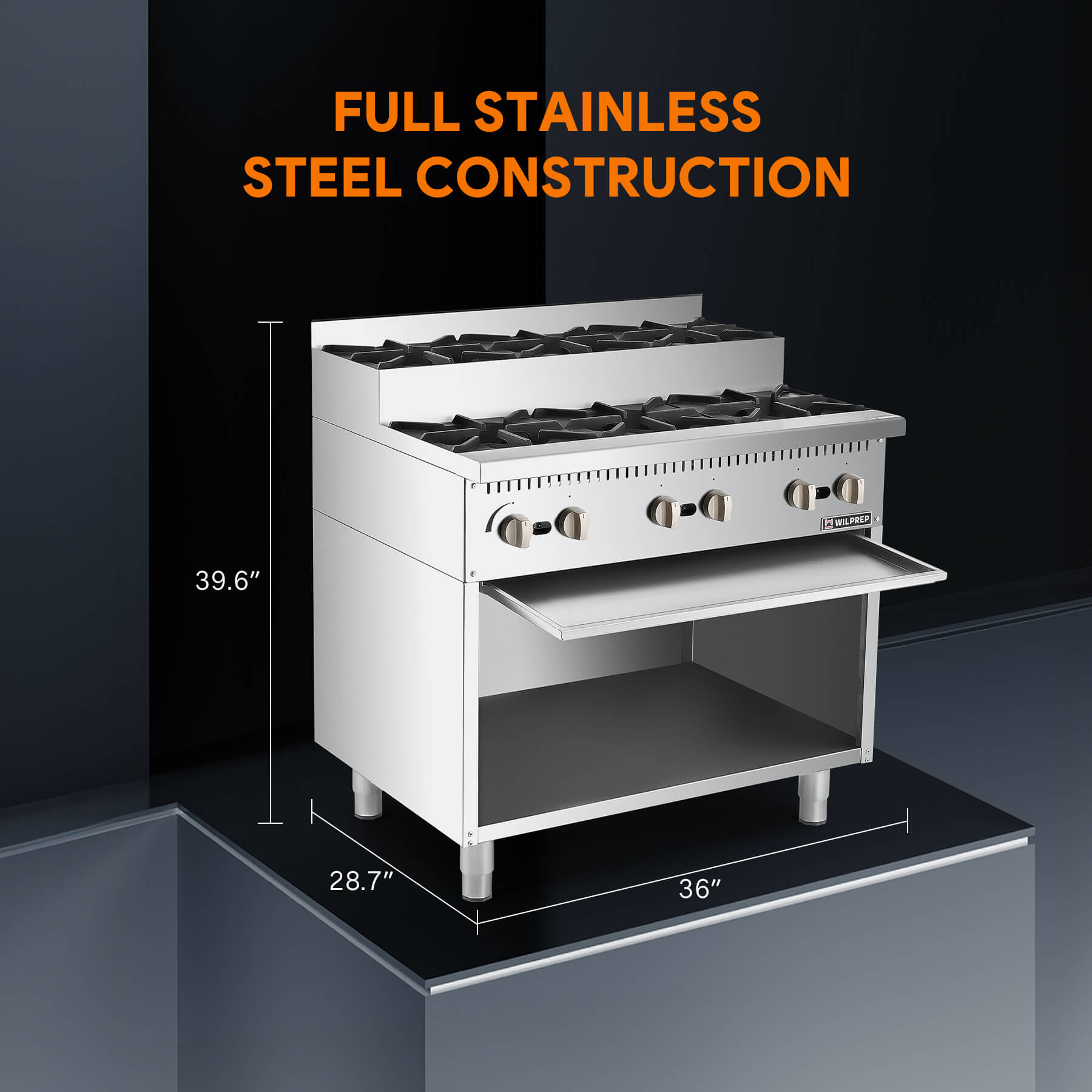 36" 6 Burner Step-Up Gas Range with Storage Base,156,000BTU
