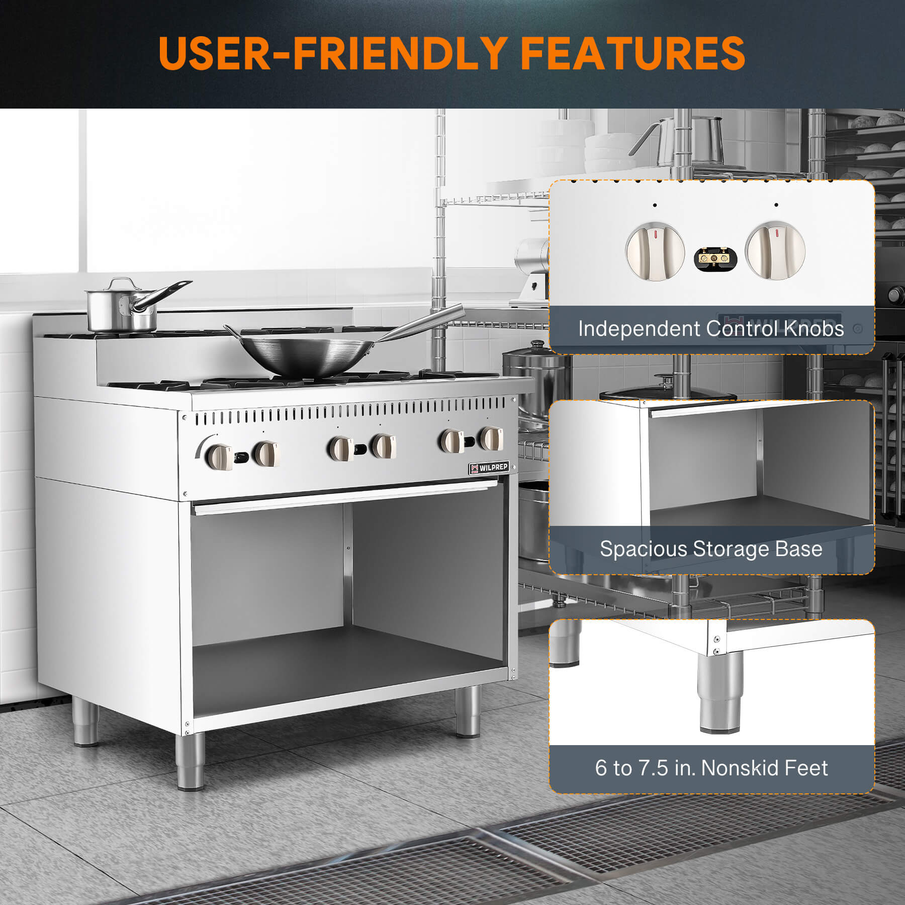 36" 6 Burner Step-Up Gas Range with Storage Base,156,000BTU
