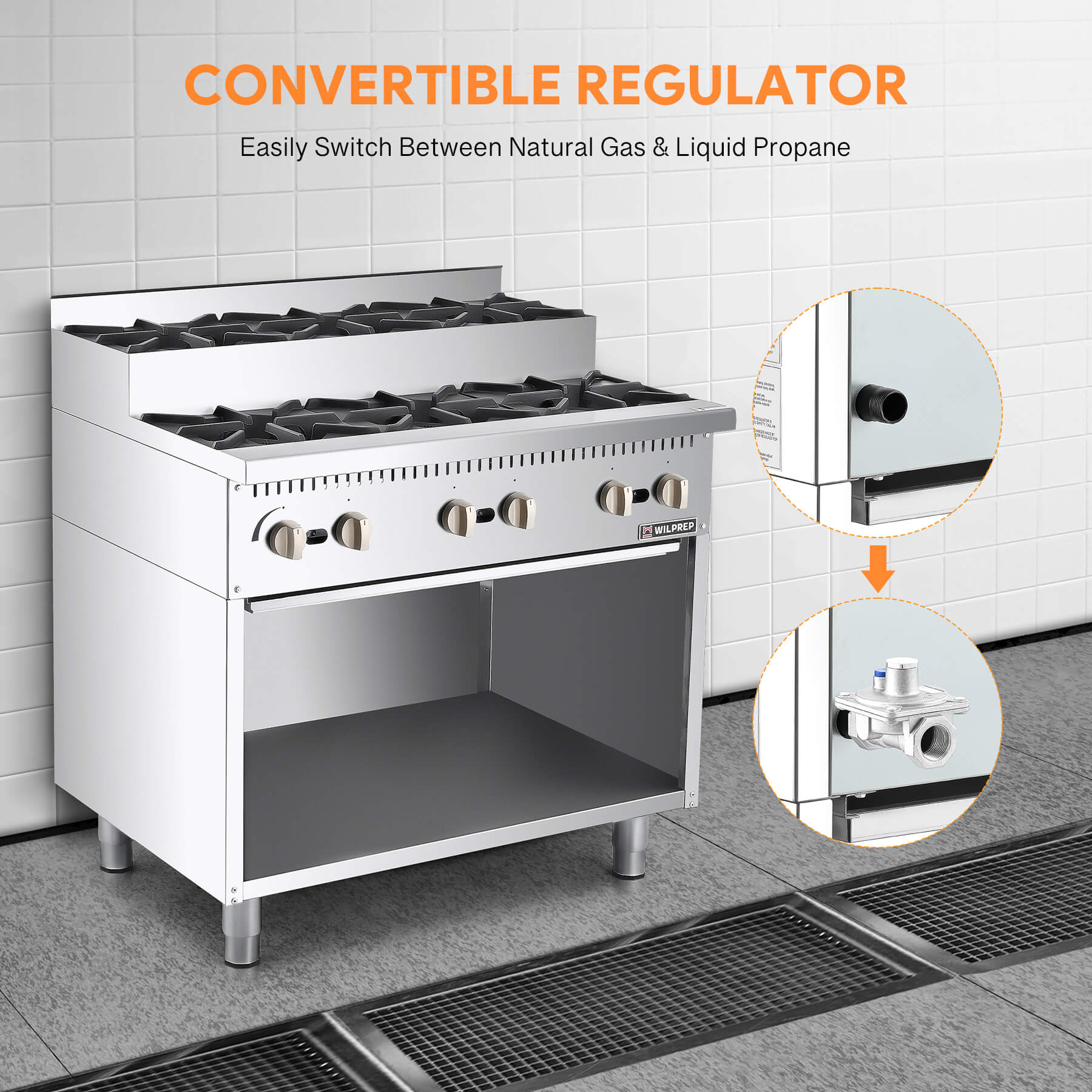 36" 6 Burner Step-Up Gas Range with Storage Base,156,000BTU
