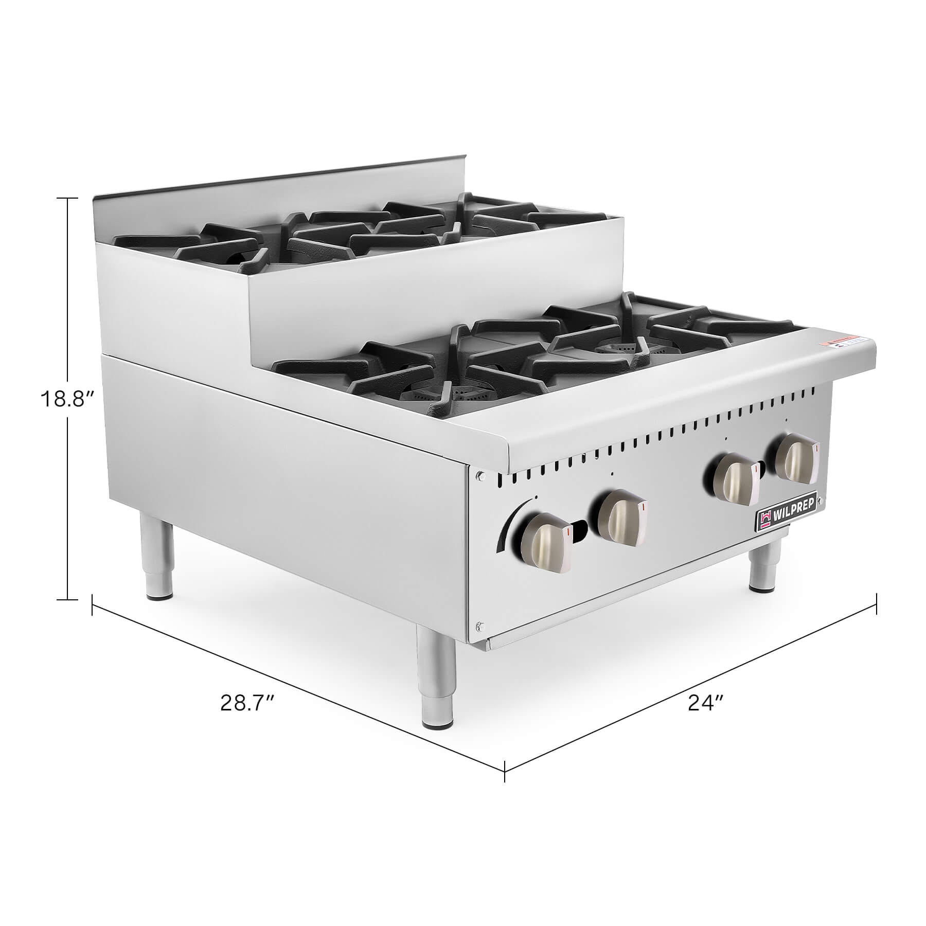 24" 4-Burner Natural Gas Step-Up Countertop Range with 26000 BTU Burners
