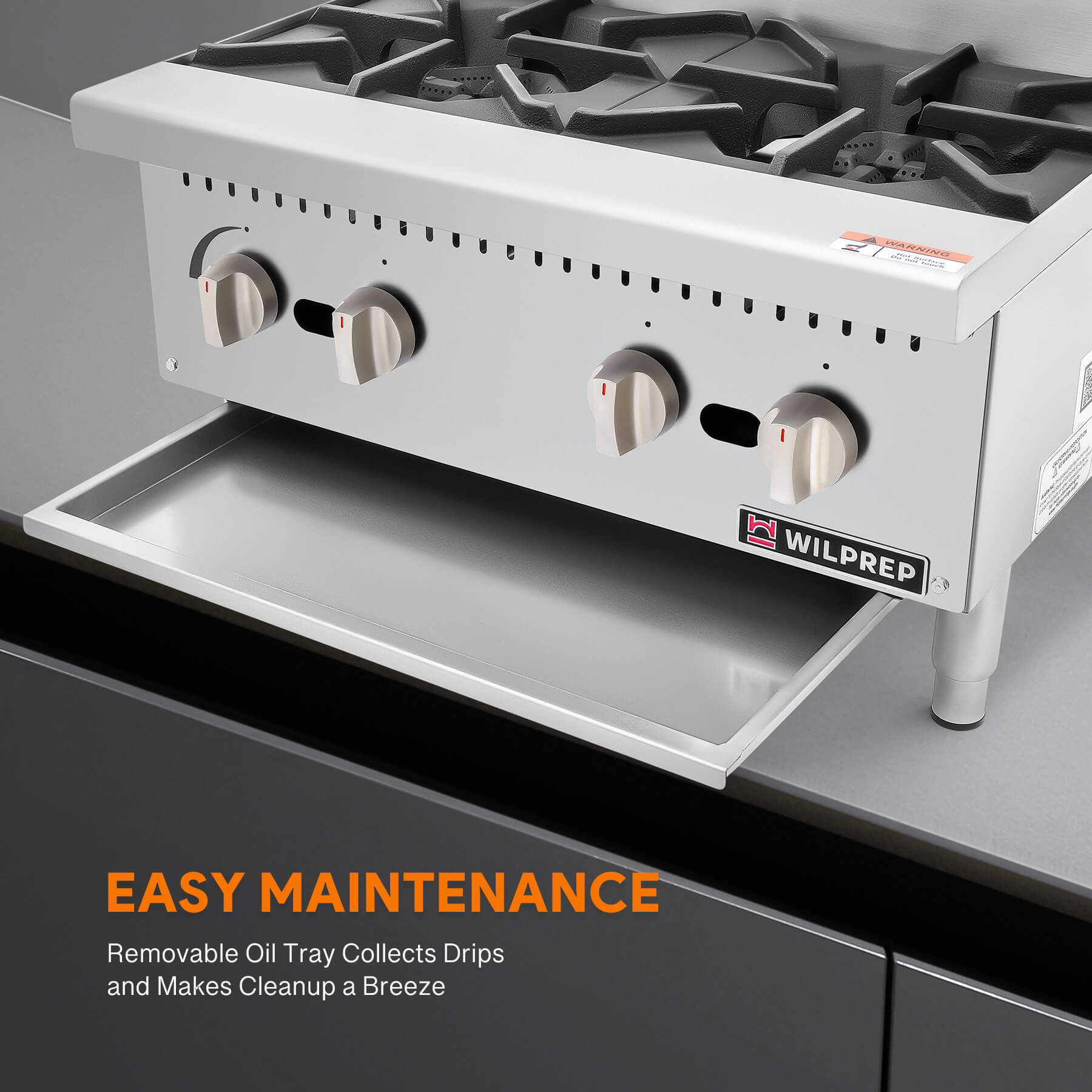 24" 4-Burner Natural Gas Step-Up Countertop Range with 26000 BTU Burners
