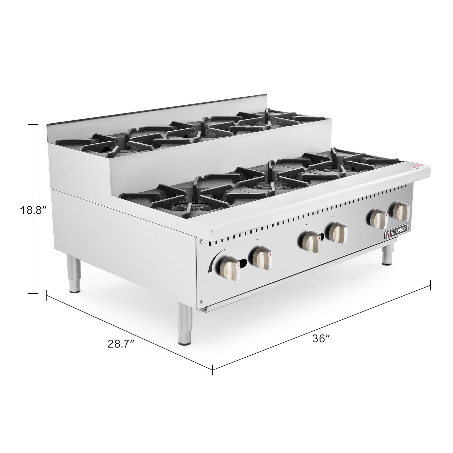 36" 6-Burner  LPG Step-Up Countertop Range with 26000 BTU Burners

